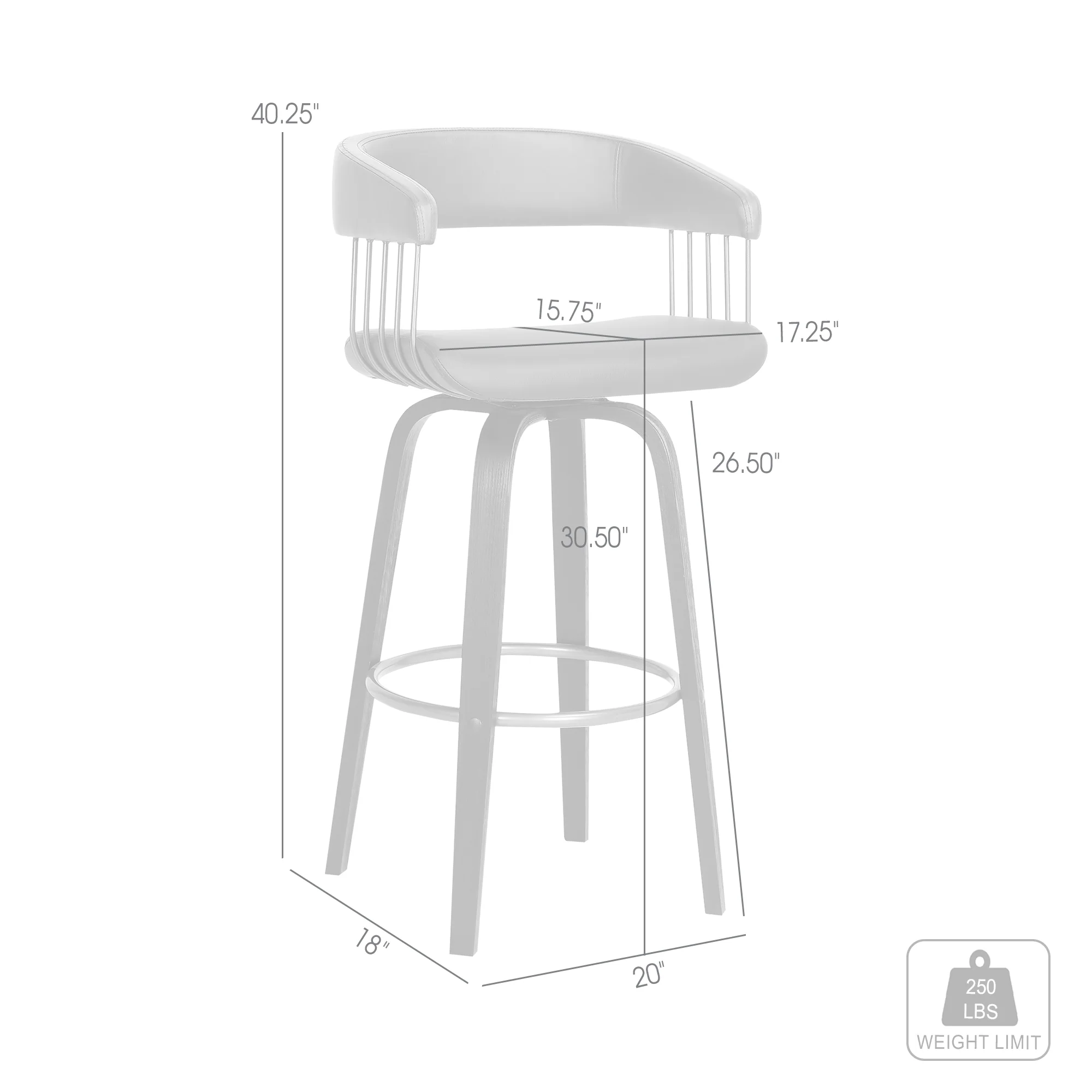 Topanga 30.5" Swivel Black Wood Bar Stool in Grey Faux Leather with Golden Bronze Metal By Armen Living - Image 9