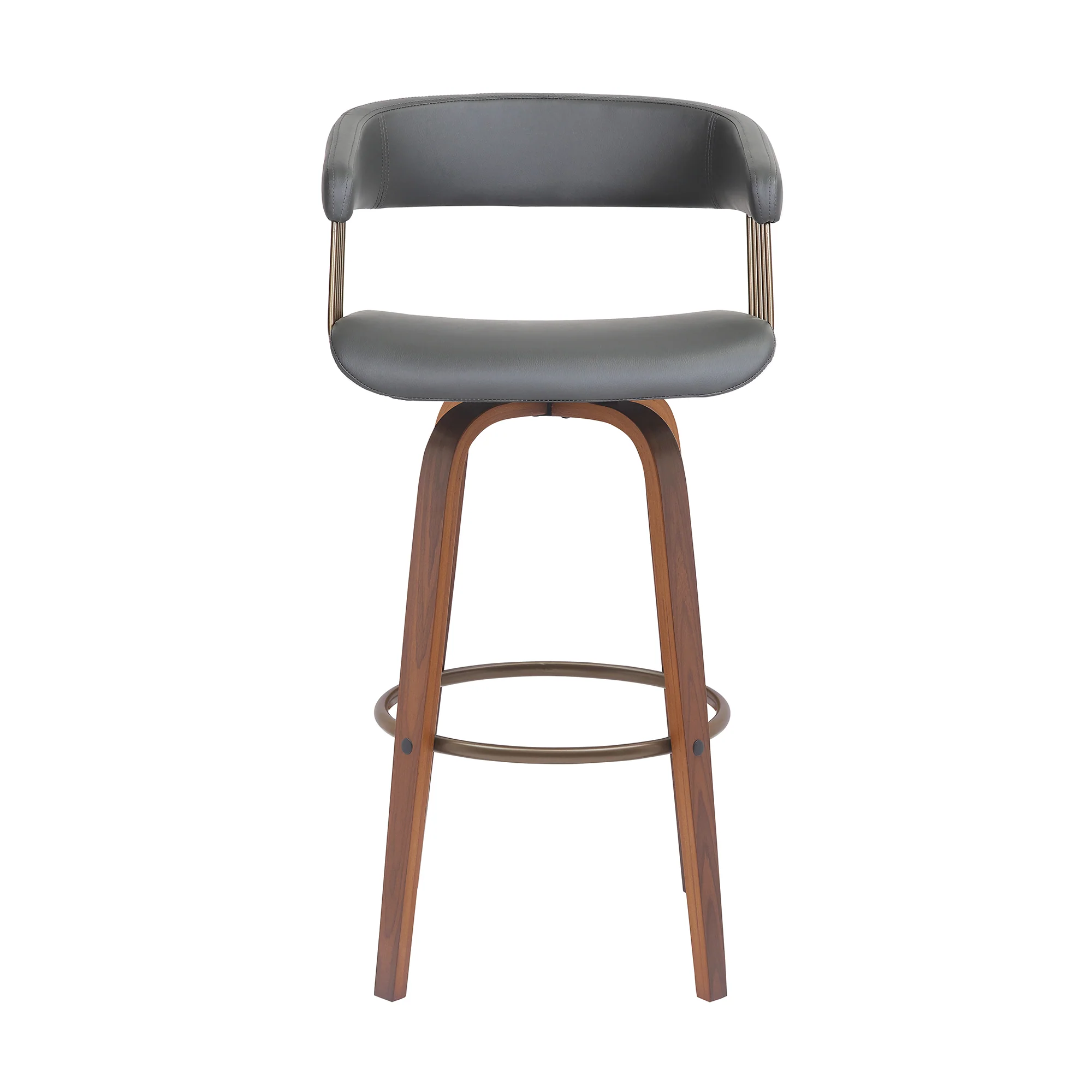 Topanga 30.5" Swivel Walnut Wood Bar Stool in Cream Faux Leather with Golden Bronze Metal By Armen Living - Image 11