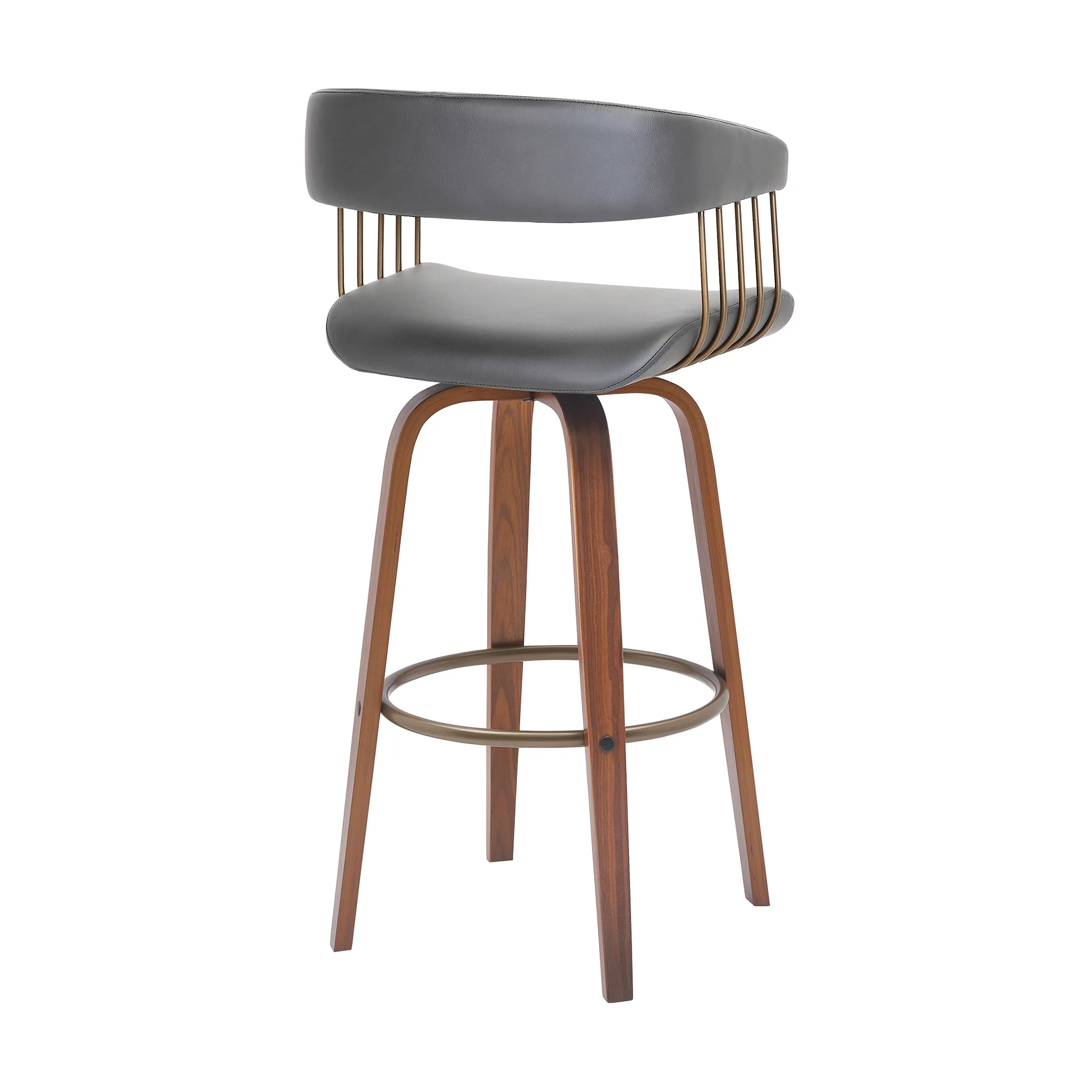 Topanga 30.5" Swivel Walnut Wood Bar Stool in Cream Faux Leather with Golden Bronze Metal By Armen Living - Image 12
