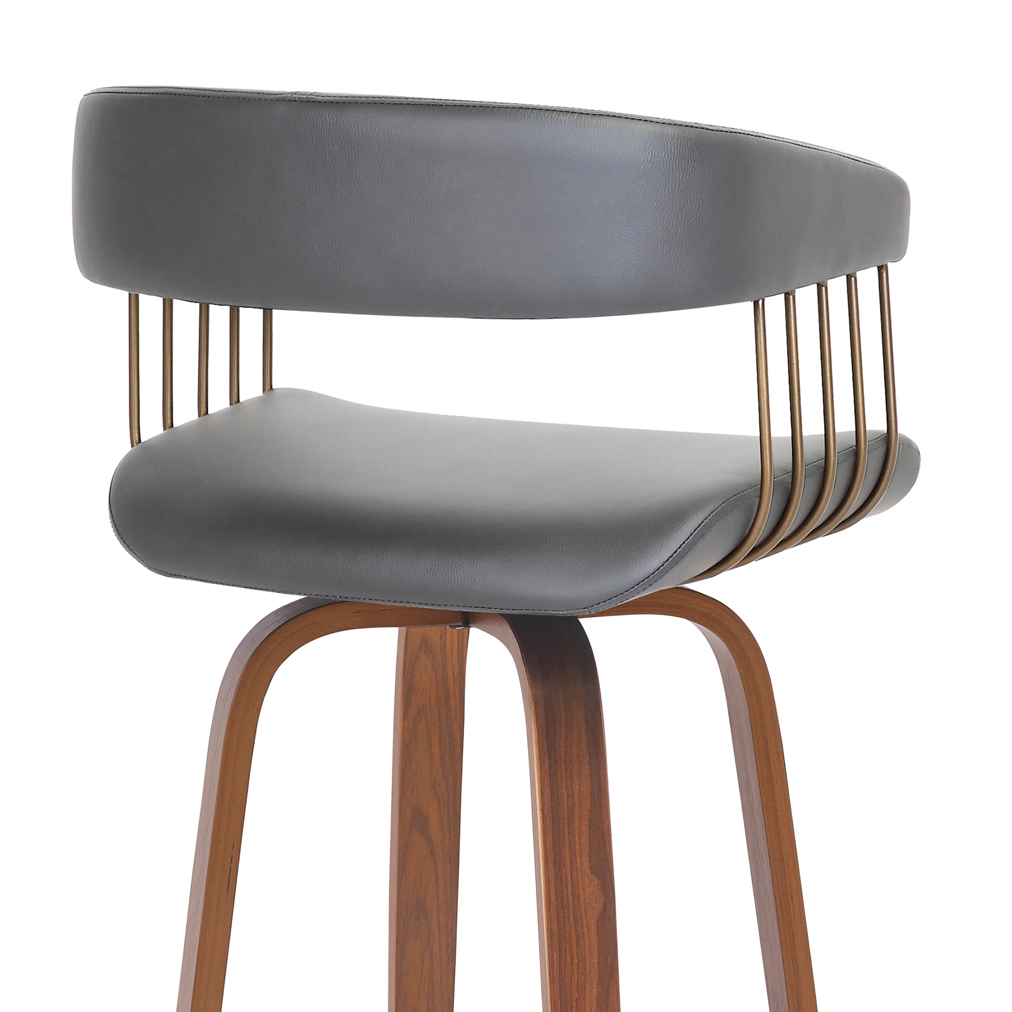 Topanga 30.5" Swivel Walnut Wood Bar Stool in Cream Faux Leather with Golden Bronze Metal By Armen Living - Image 13
