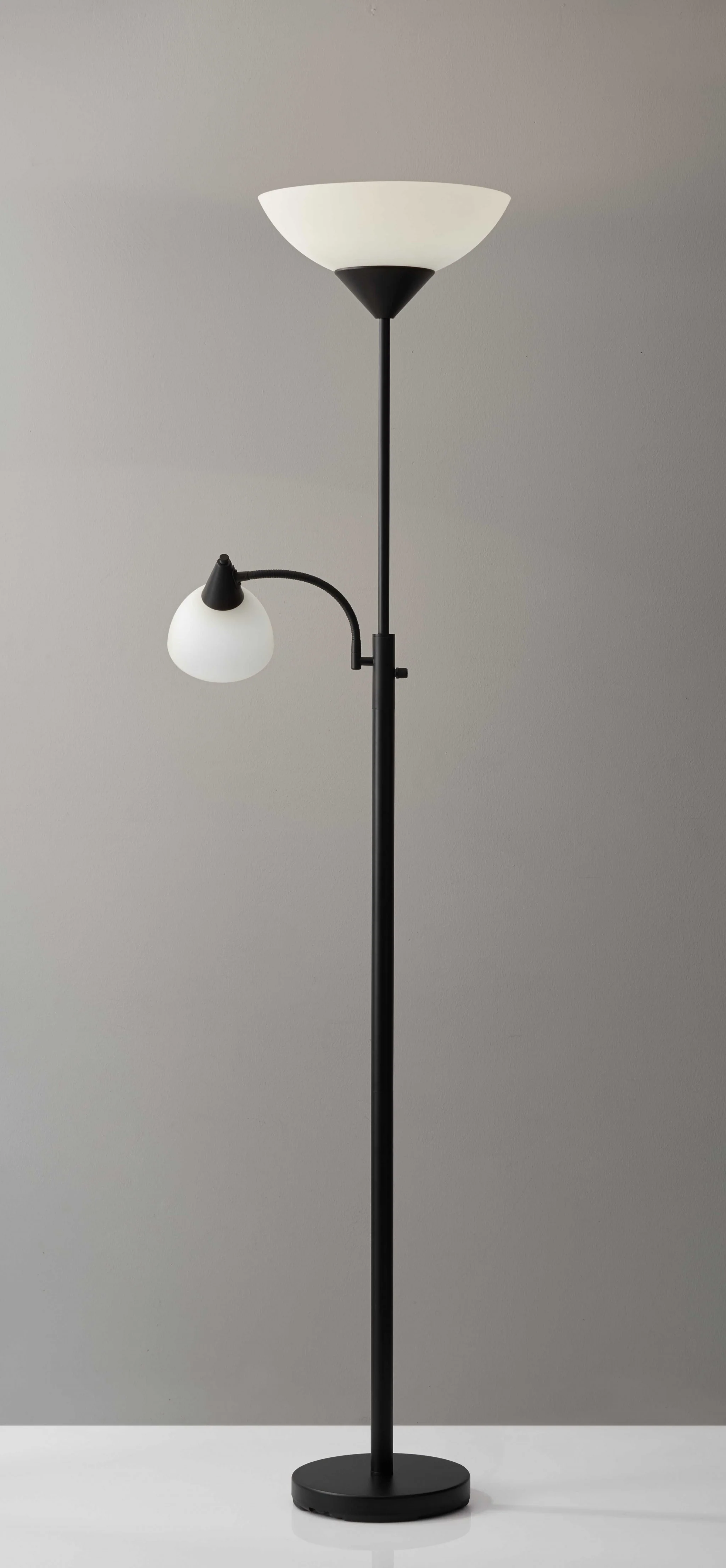 Torchiere Plus Chairside Floor Lamp in Black Metal By Homeroots - Image 2