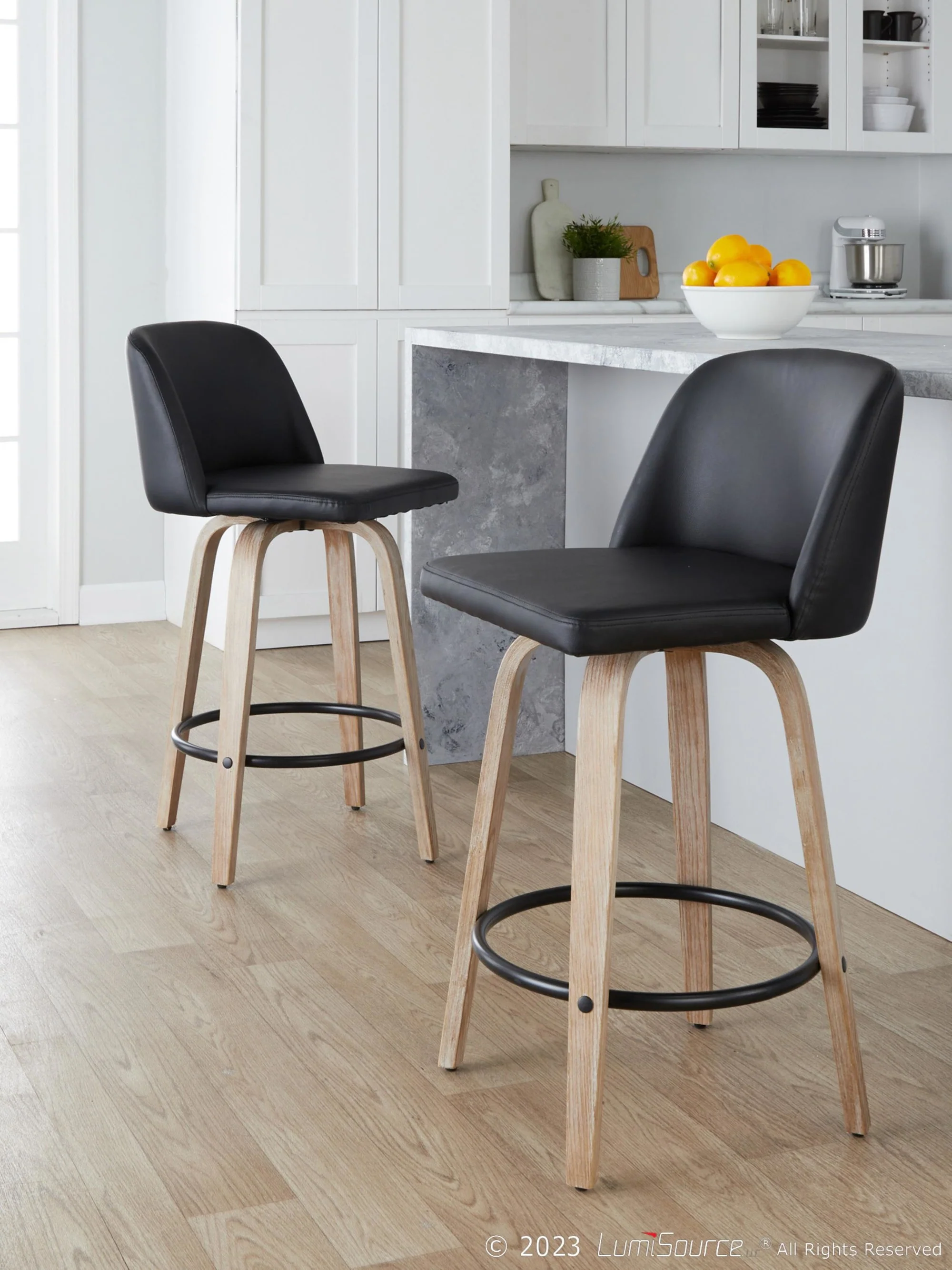 Toriano 26" Fixed-Height Counter Stool - Set of 2 By LumiSource - B26-TRNOPU-GRTZQ2 WWBK2 - Image 2