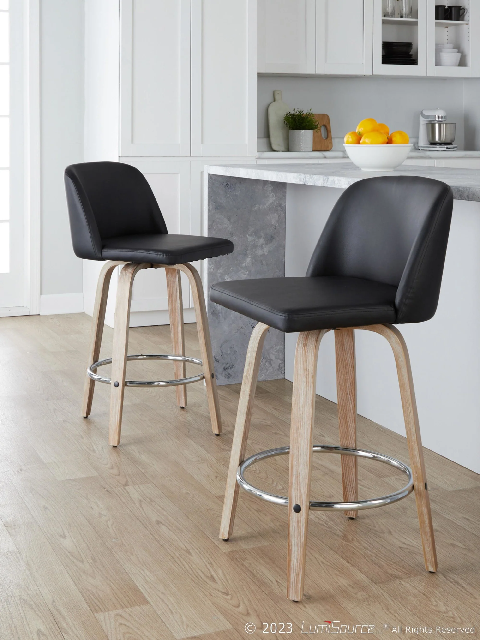 Toriano 26" Fixed-Height Counter Stool - Set of 2 By LumiSource - B26-TRNOPU-GRTZR2 WWBK2 - Image 2