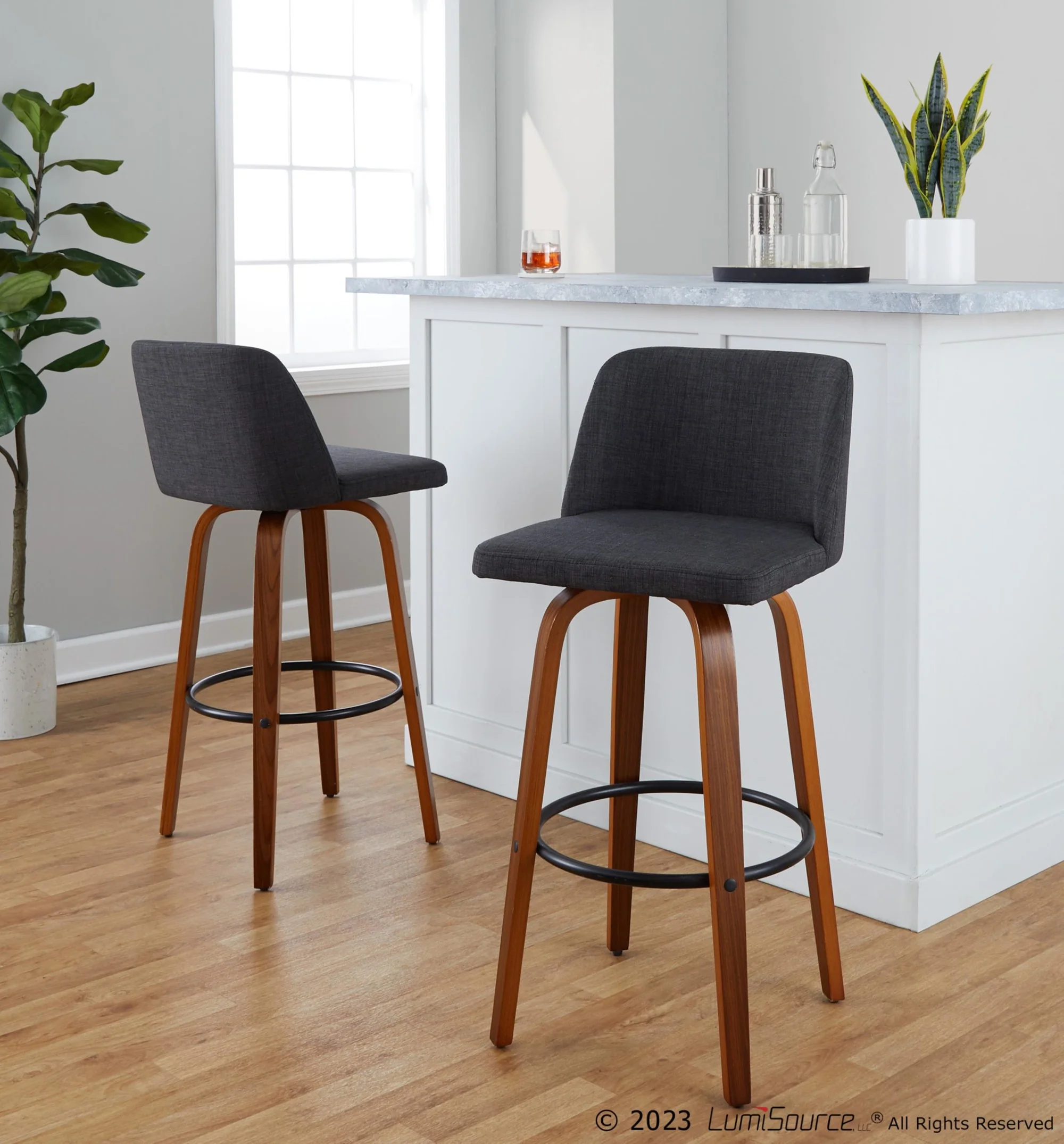 Toriano 30" Fixed-Height Barstool - Set of 2 By LumiSource - B30-TRNOFB-GRTZQ2 WLBU2 - Image 11