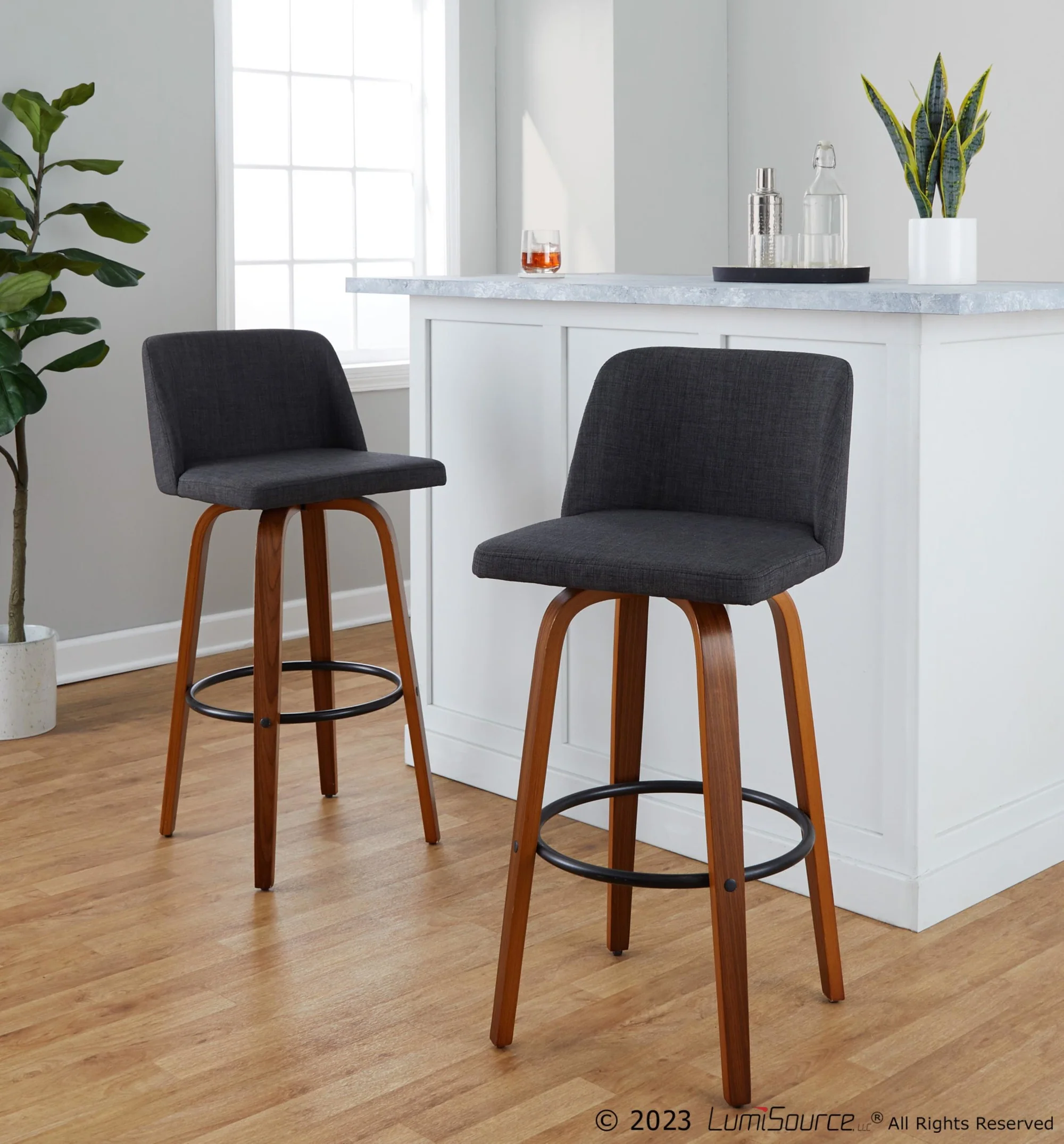 Toriano 30" Fixed-Height Barstool - Set of 2 By LumiSource - B30-TRNOFB-GRTZQ2 WLBU2 - Image 12