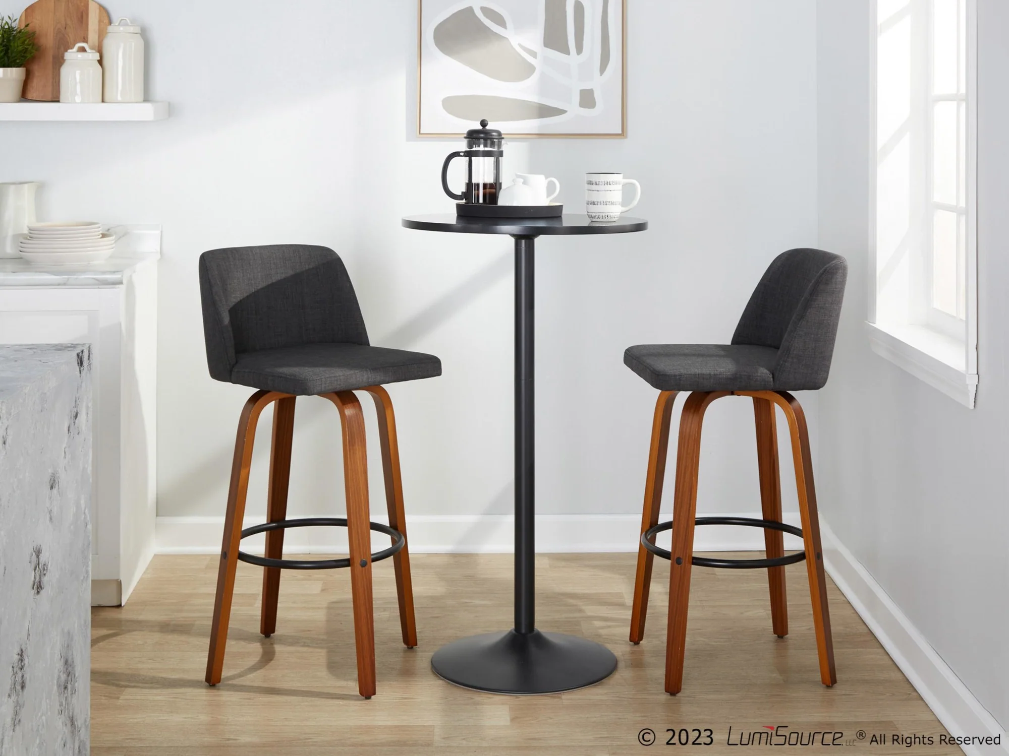 Toriano 30" Fixed-Height Barstool - Set of 2 By LumiSource - B30-TRNOFB-GRTZQ2 WLBU2 - Image 14