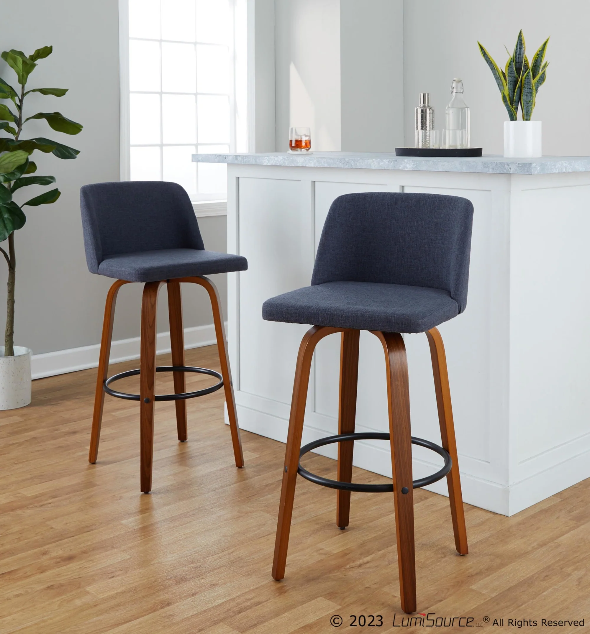 Toriano 30" Fixed-Height Barstool - Set of 2 By LumiSource - B30-TRNOFB-GRTZQ2 WLBU2 - Image 2