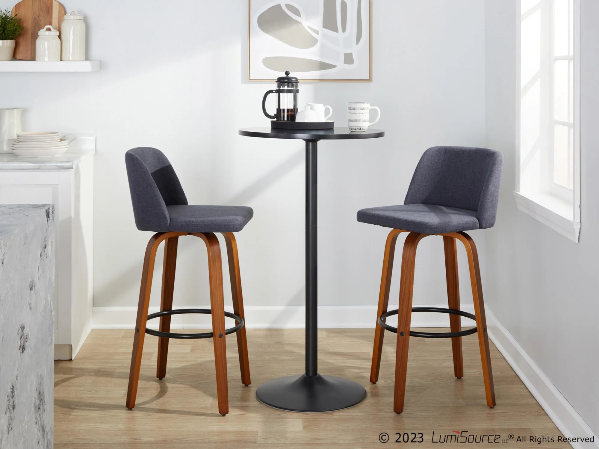 Toriano 30" Fixed-Height Barstool - Set of 2 By LumiSource - B30-TRNOFB-GRTZQ2 WLBU2 - Image 3