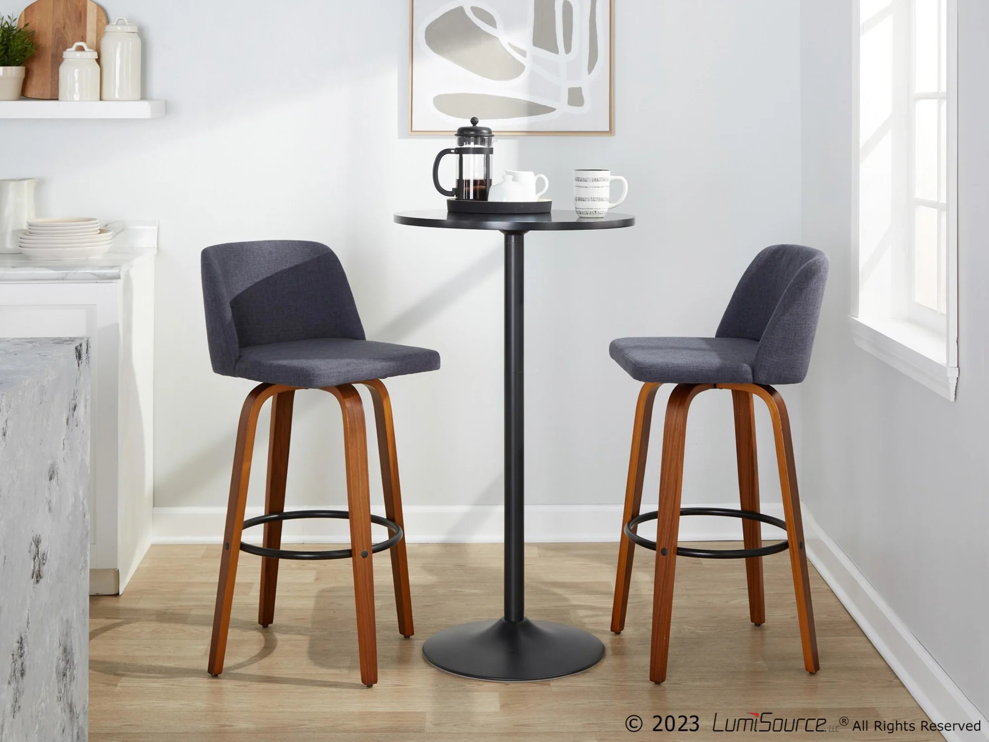 Toriano 30" Fixed-Height Barstool - Set of 2 By LumiSource - B30-TRNOFB-GRTZQ2 WLBU2 - Image 4