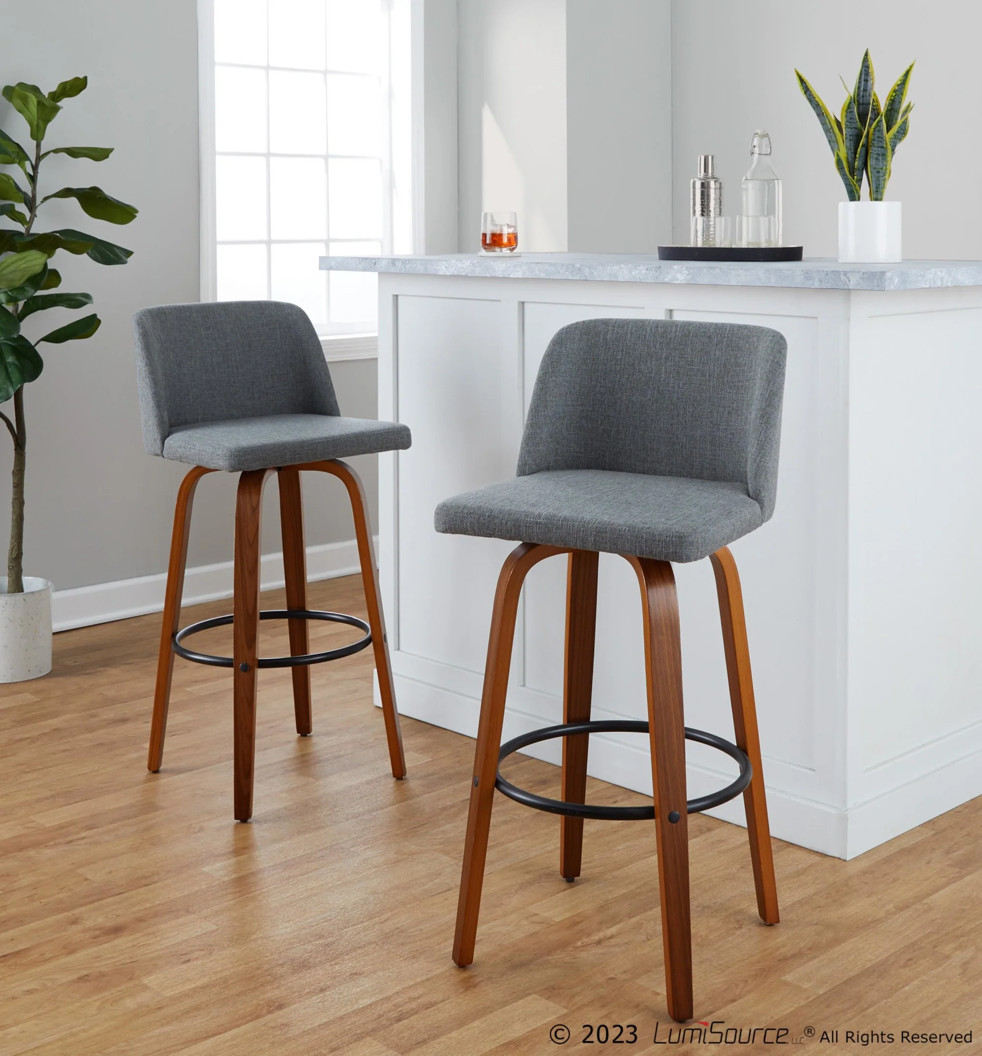 Toriano 30" Fixed-Height Barstool - Set of 2 By LumiSource - B30-TRNOFB-GRTZQ2 WLGY2 - Image 2