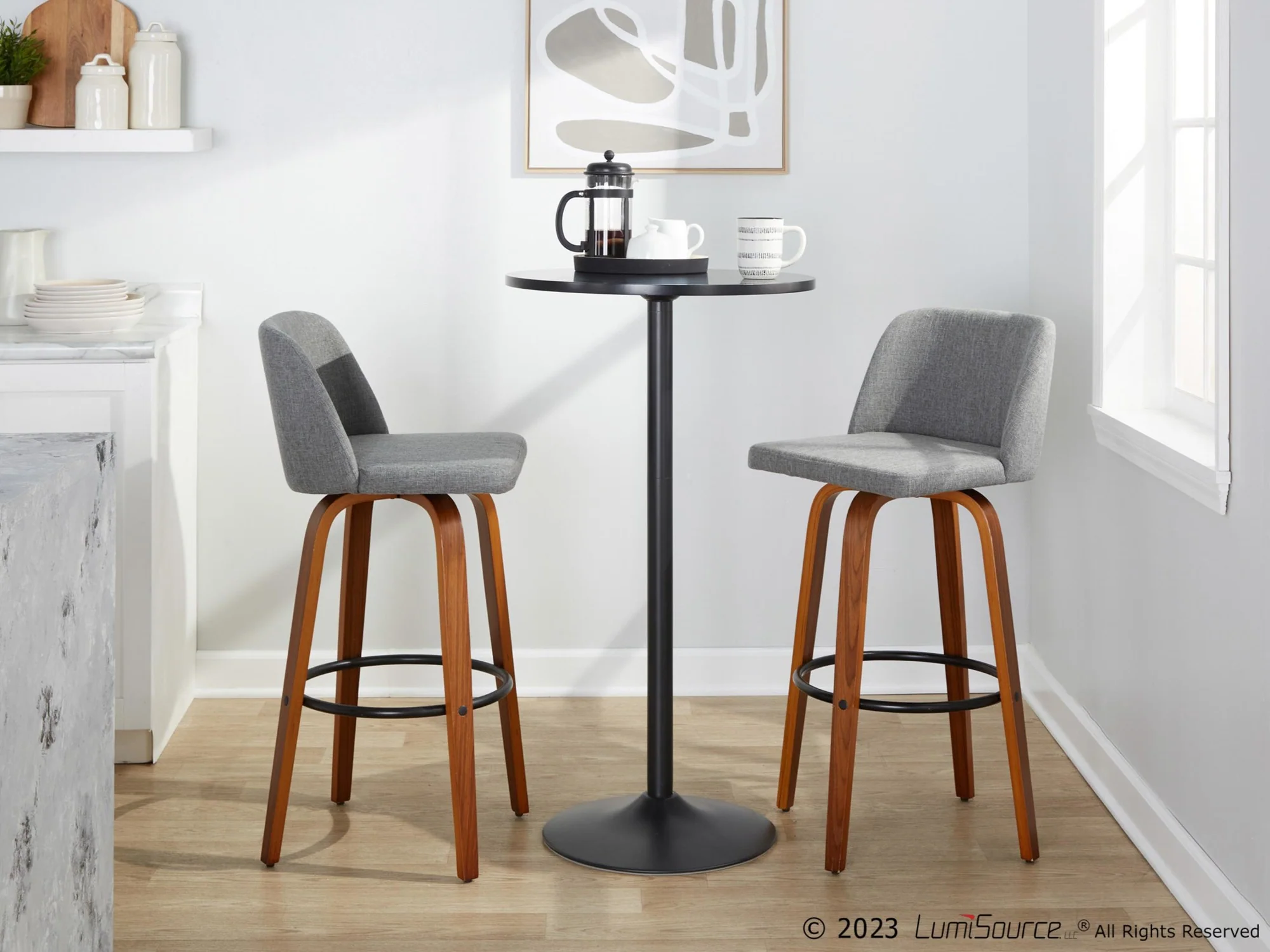 Toriano 30" Fixed-Height Barstool - Set of 2 By LumiSource - B30-TRNOFB-GRTZQ2 WLGY2 - Image 3