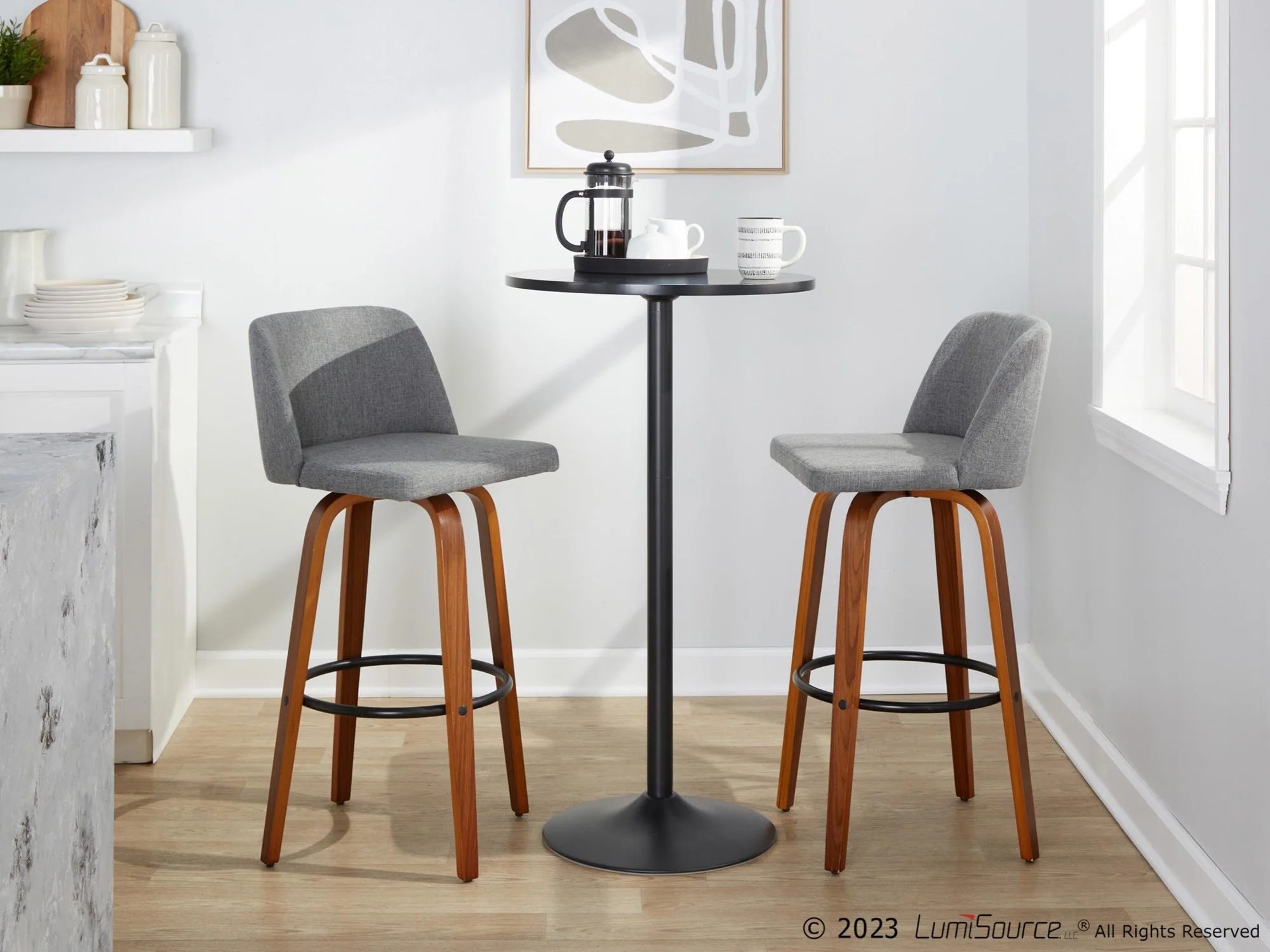 Toriano 30" Fixed-Height Barstool - Set of 2 By LumiSource - B30-TRNOFB-GRTZQ2 WLGY2 - Image 4