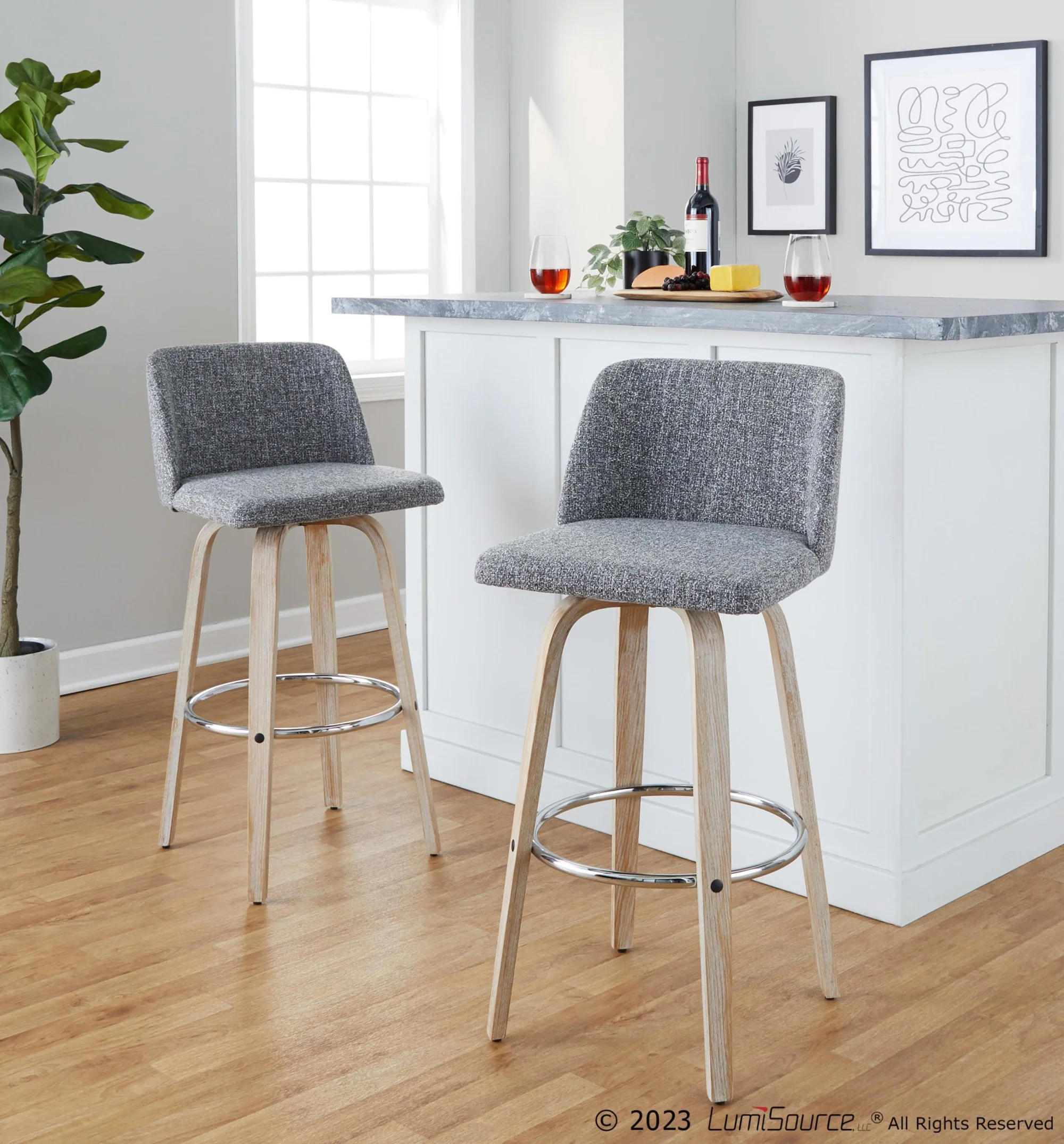 Toriano 30" Fixed-Height Barstool - Set of 2 By LumiSource - B30-TRNOFB-GRTZR2 WWNCR2 - Image 11