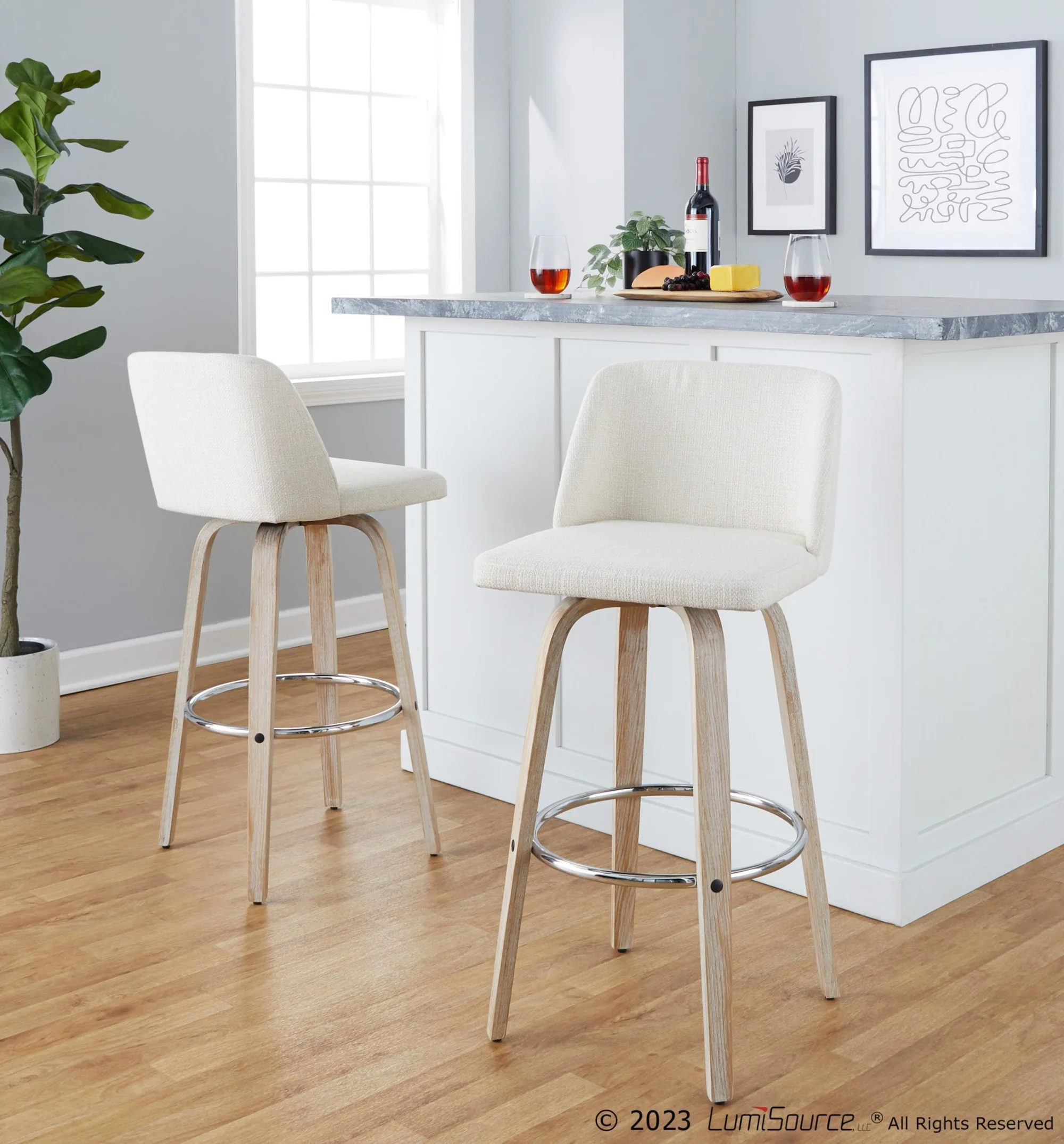 Toriano 30" Fixed-Height Barstool - Set of 2 By LumiSource - B30-TRNOFB-GRTZR2 WWNCR2 - Image 2