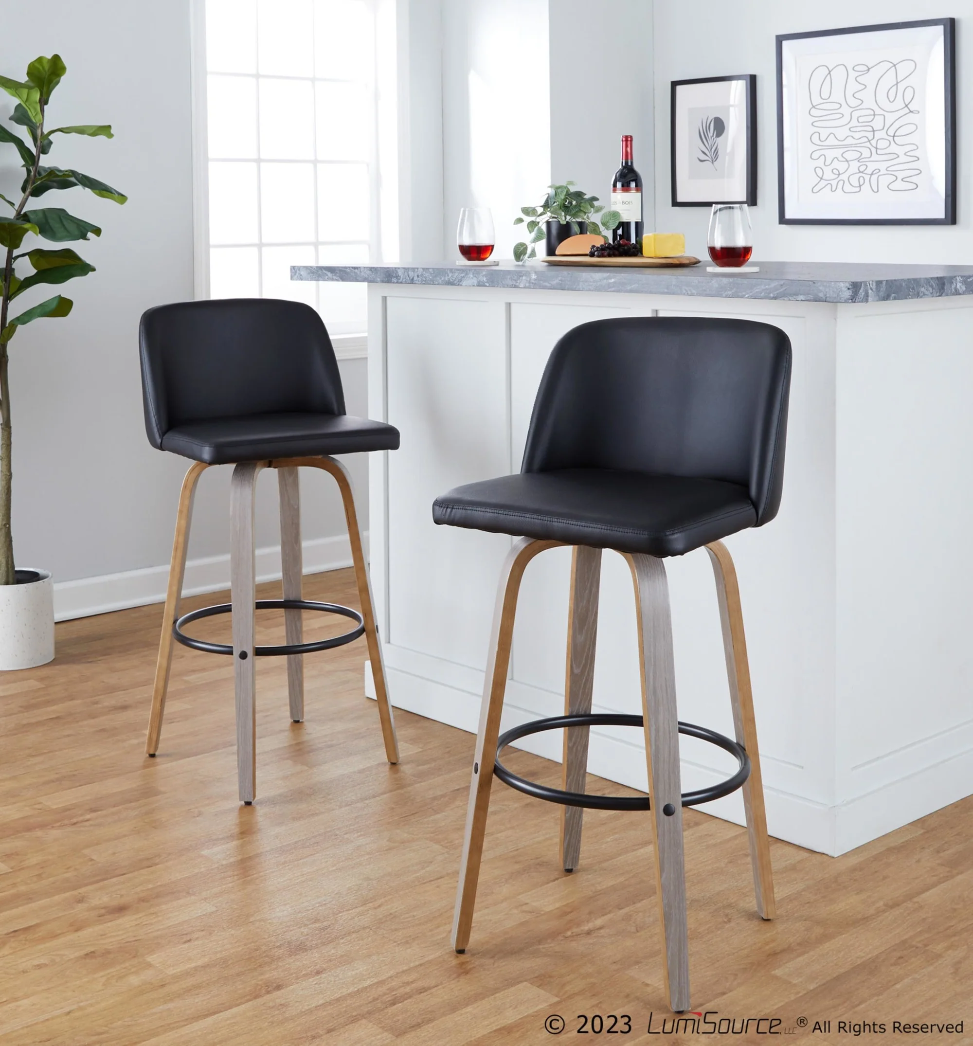 Toriano 30" Fixed-Height Barstool - Set of 2 By LumiSource - B30-TRNOPU-GRTZQ2 LGYBK2 - Image 2