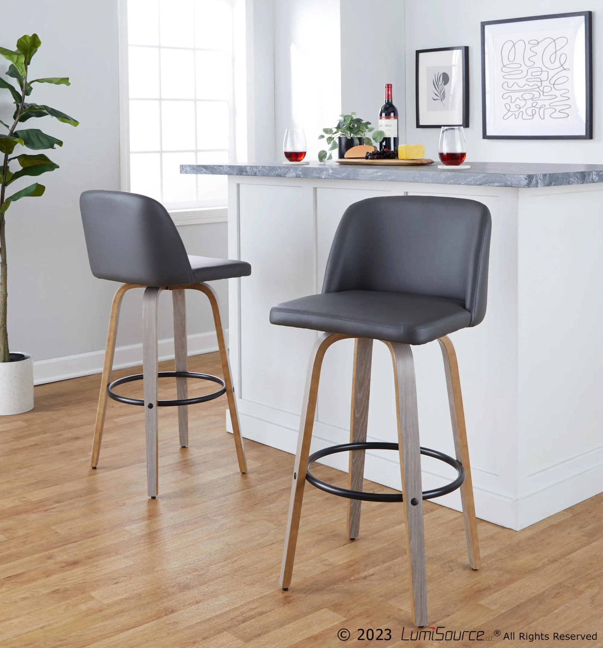 Toriano 30" Fixed-Height Barstool - Set of 2 By LumiSource - B30-TRNOPU-GRTZQ2 LGYBK2 - Image 21