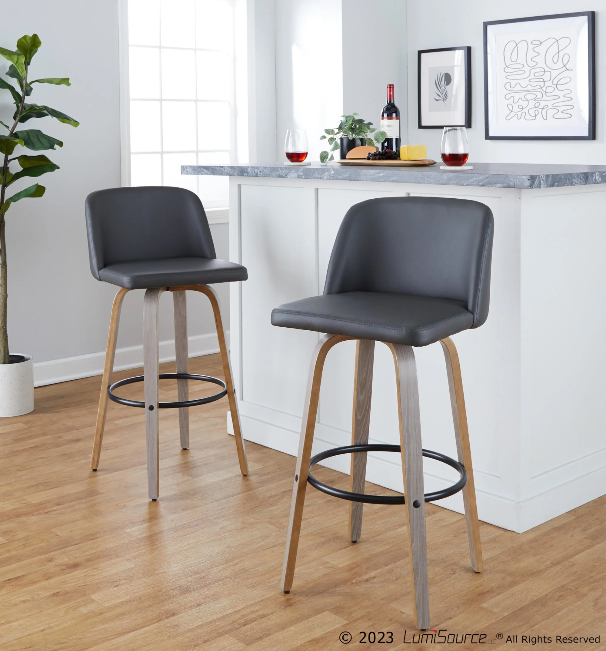 Toriano 30" Fixed-Height Barstool - Set of 2 By LumiSource - B30-TRNOPU-GRTZQ2 LGYBK2 - Image 22