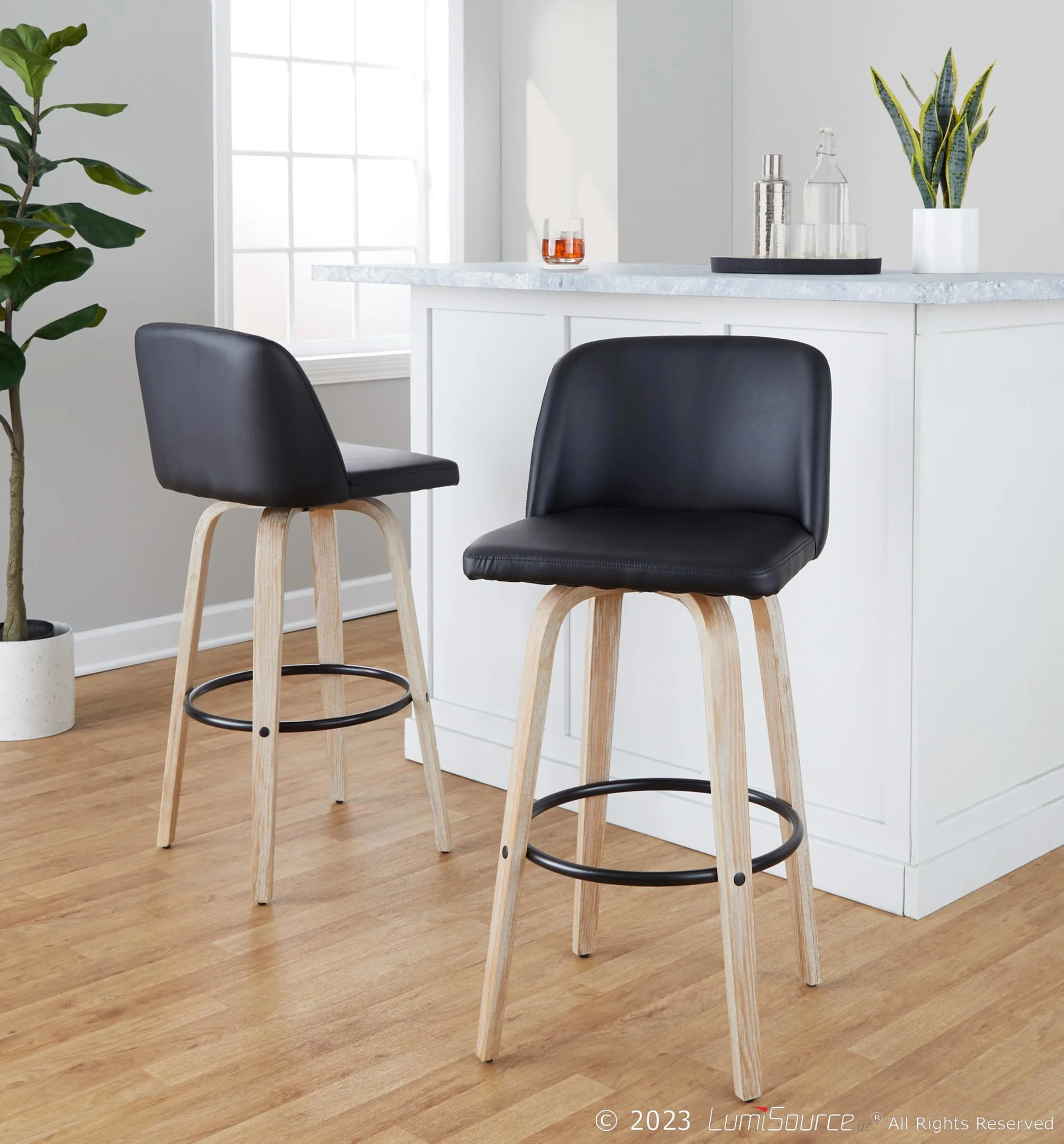 Toriano 30" Fixed-Height Barstool - Set of 2 By LumiSource - B30-TRNOPU-GRTZQ2 WWBK2 - Image 2