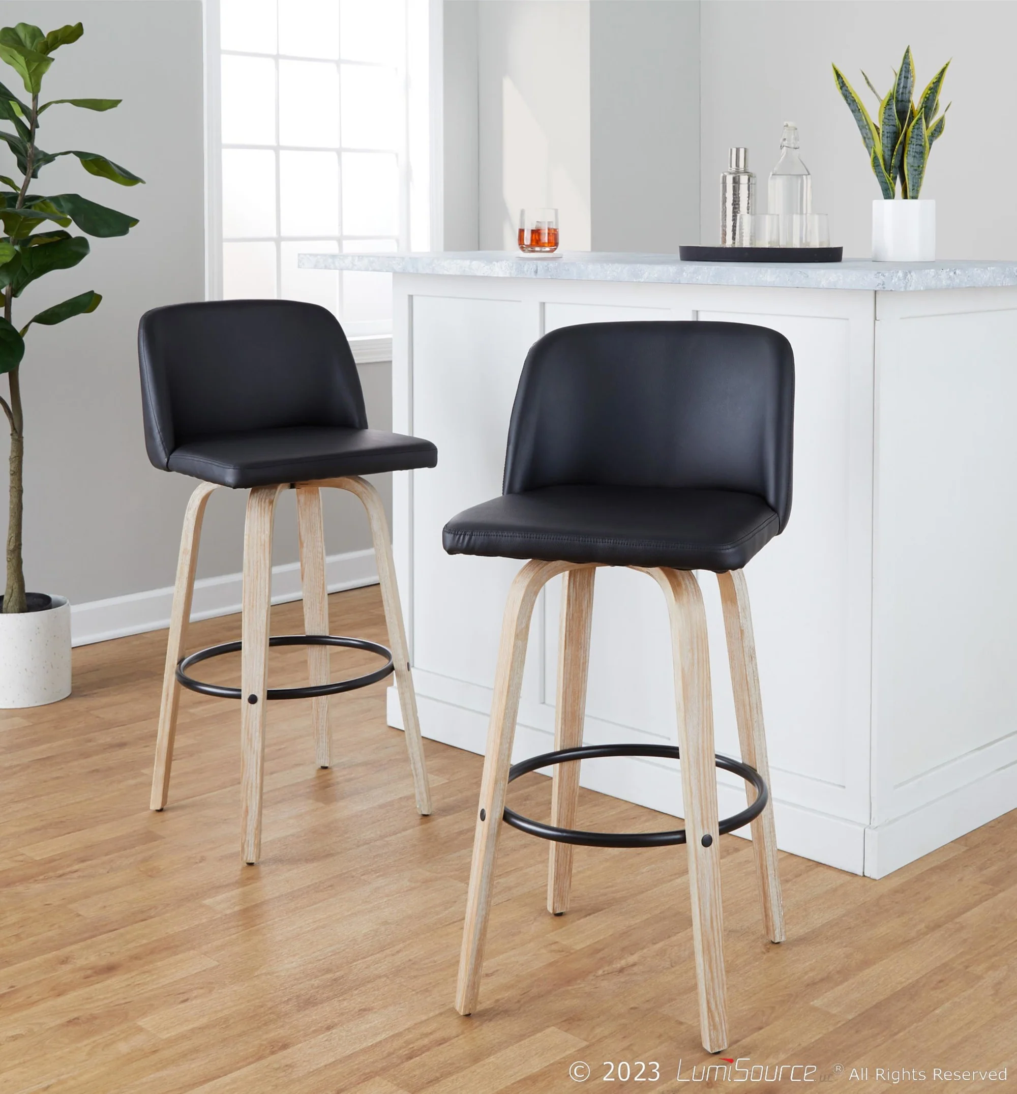 Toriano 30" Fixed-Height Barstool - Set of 2 By LumiSource - B30-TRNOPU-GRTZQ2 WWBK2 - Image 3