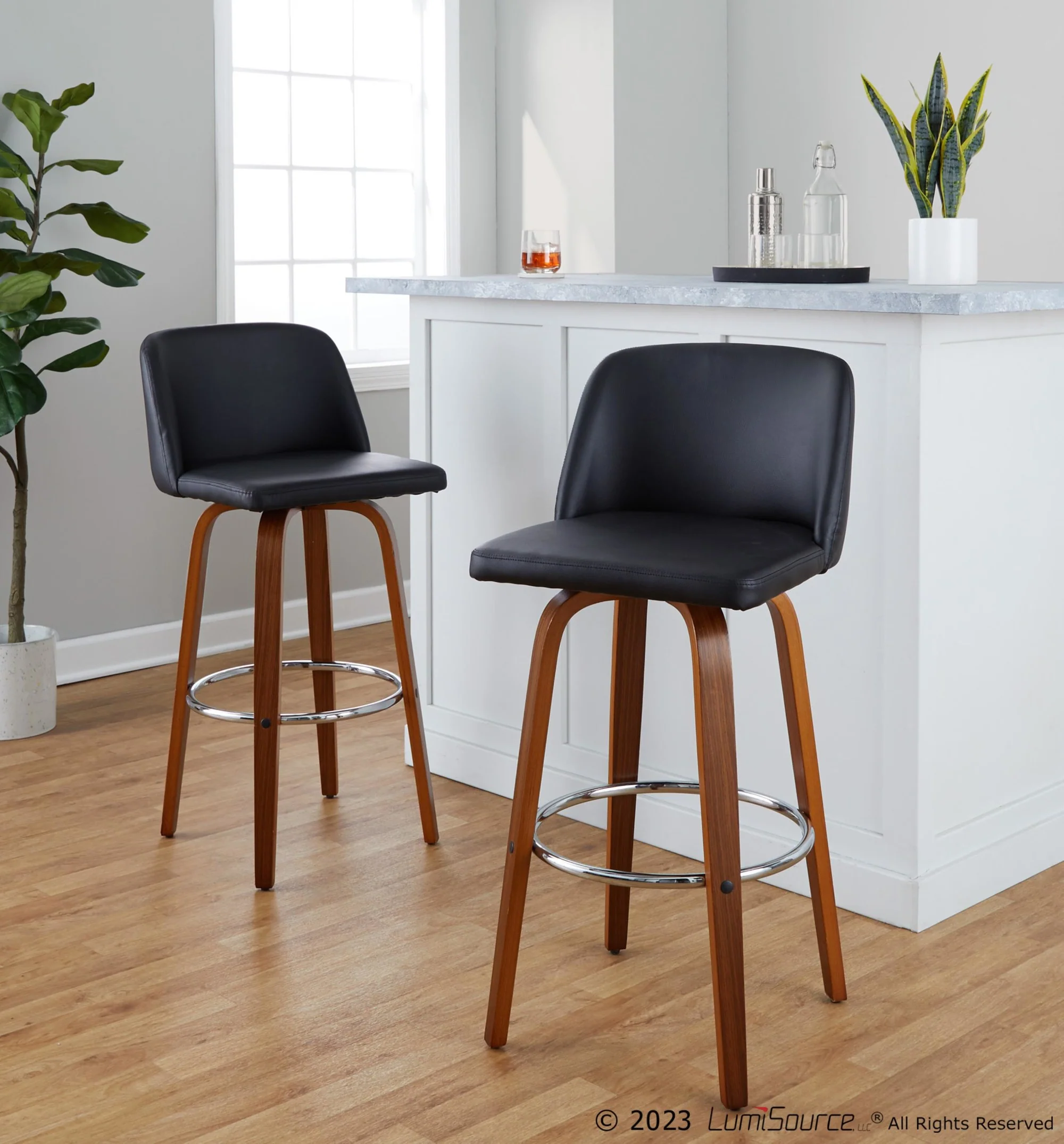 Toriano 30" Fixed-Height Barstool - Set of 2 By LumiSource - B30-TRNOPU-GRTZR2 WLBK2 - Image 2
