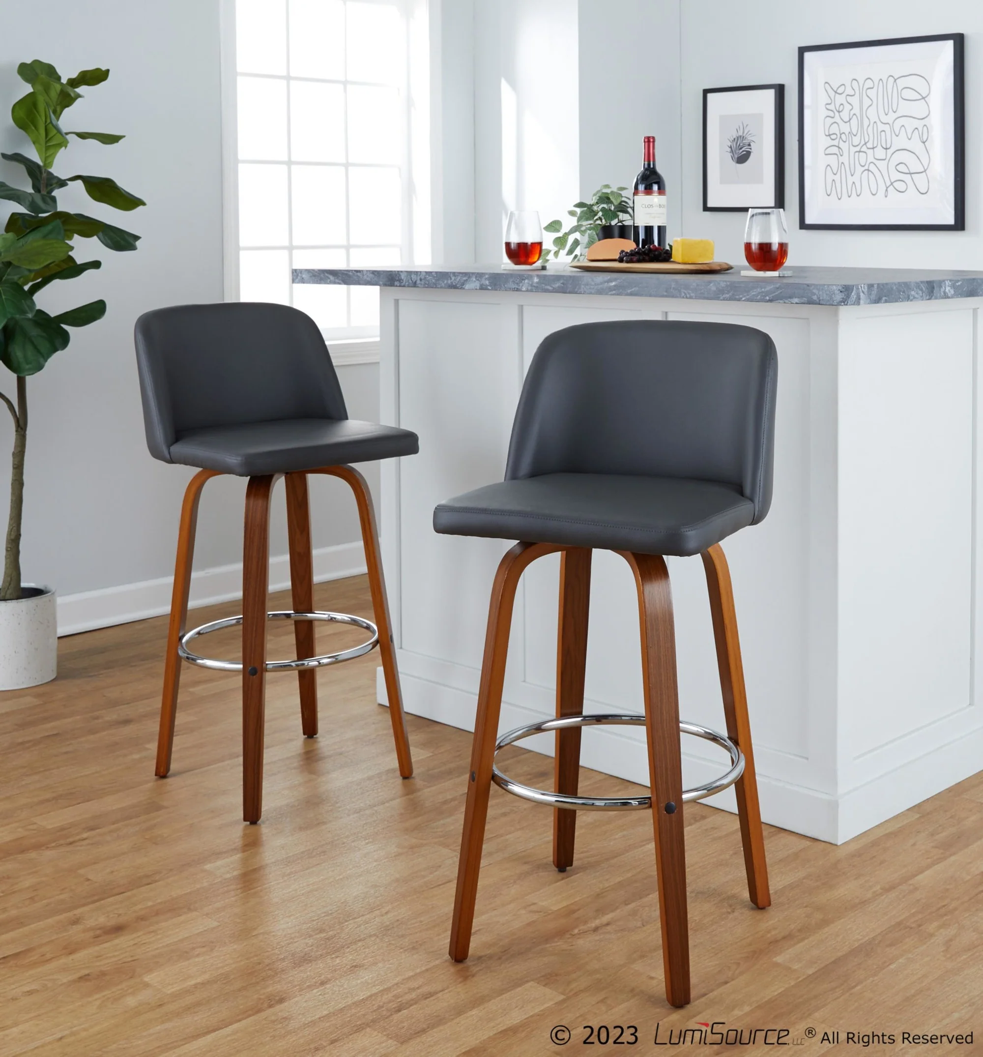 Toriano 30" Fixed-Height Barstool - Set of 2 By LumiSource - B30-TRNOPU-GRTZR2 WLBK2 - Image 21
