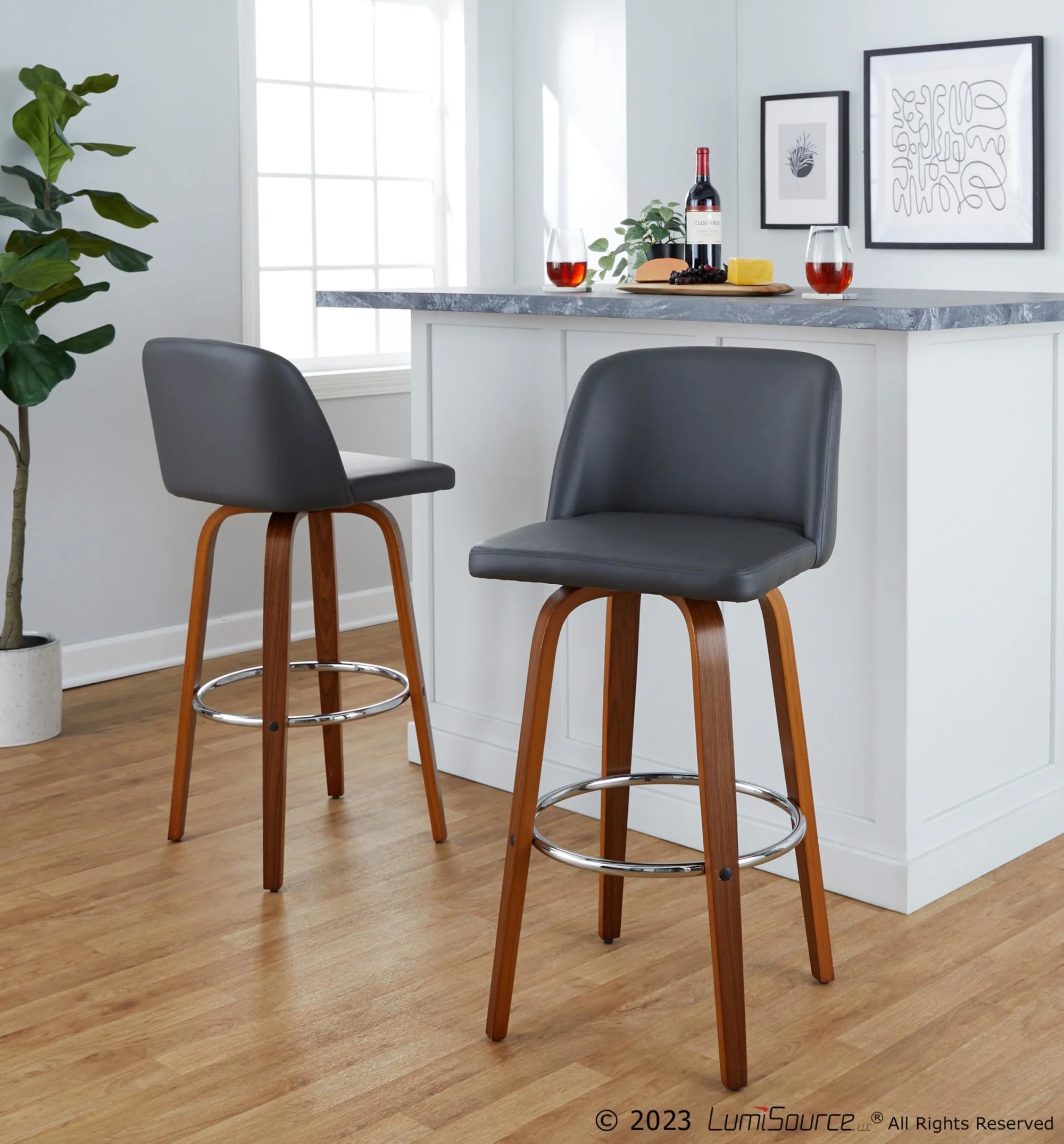 Toriano 30" Fixed-Height Barstool - Set of 2 By LumiSource - B30-TRNOPU-GRTZR2 WLBK2 - Image 22