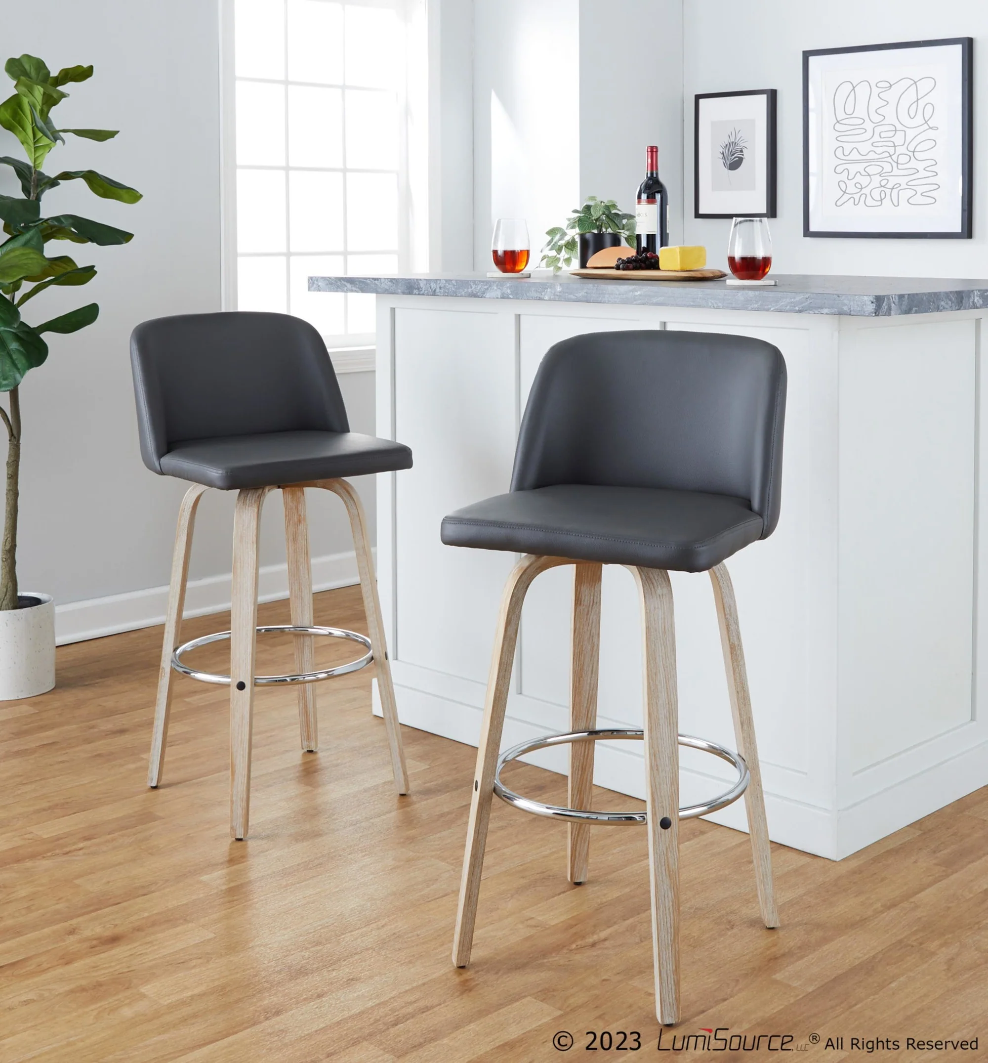 Toriano 30" Fixed-Height Barstool - Set of 2 By LumiSource - B30-TRNOPU-GRTZR2 WWBK2 - Image 21