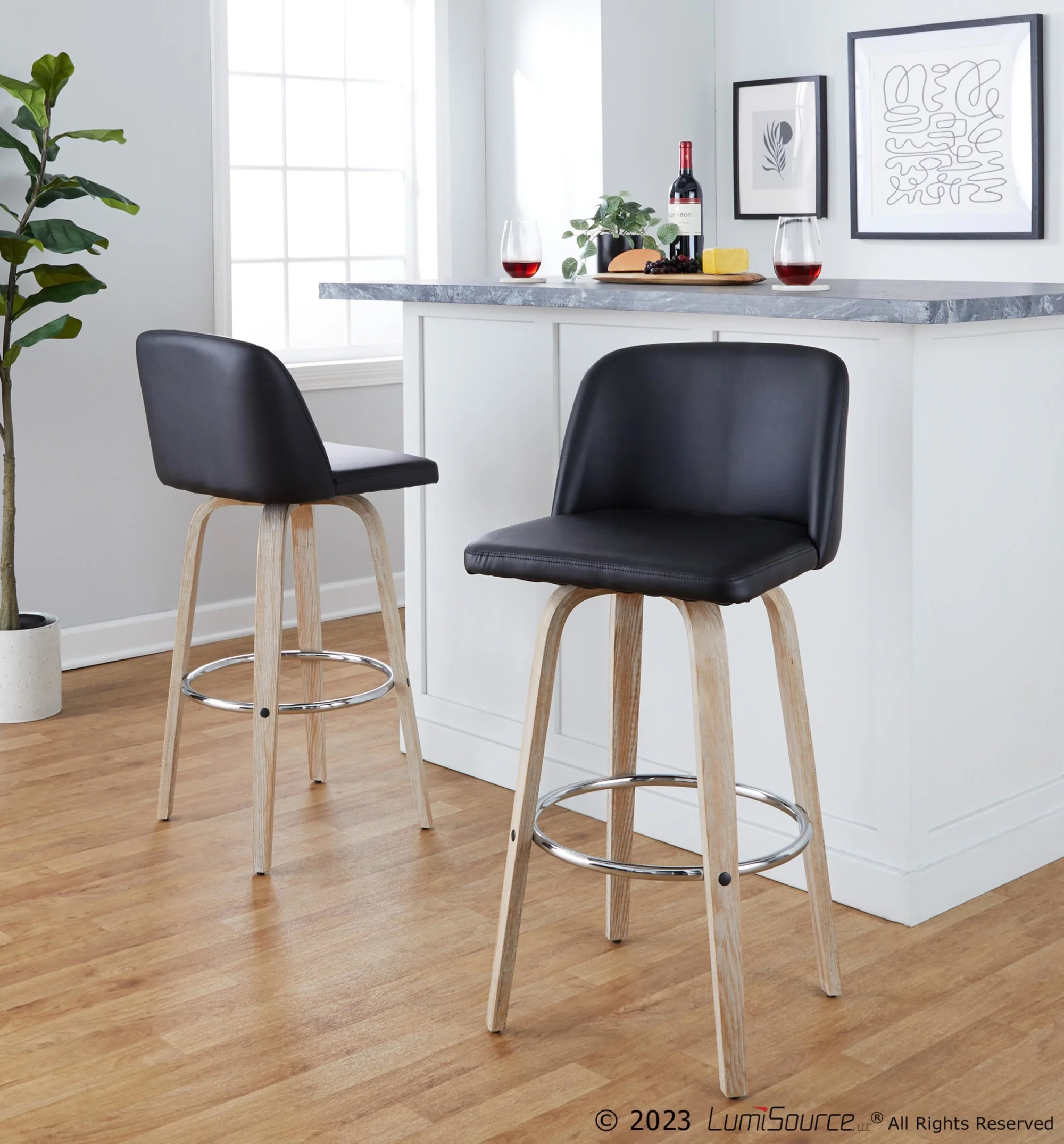 Toriano 30" Fixed-Height Barstool - Set of 2 By LumiSource - B30-TRNOPU-GRTZR2 WWBK2 - Image 3