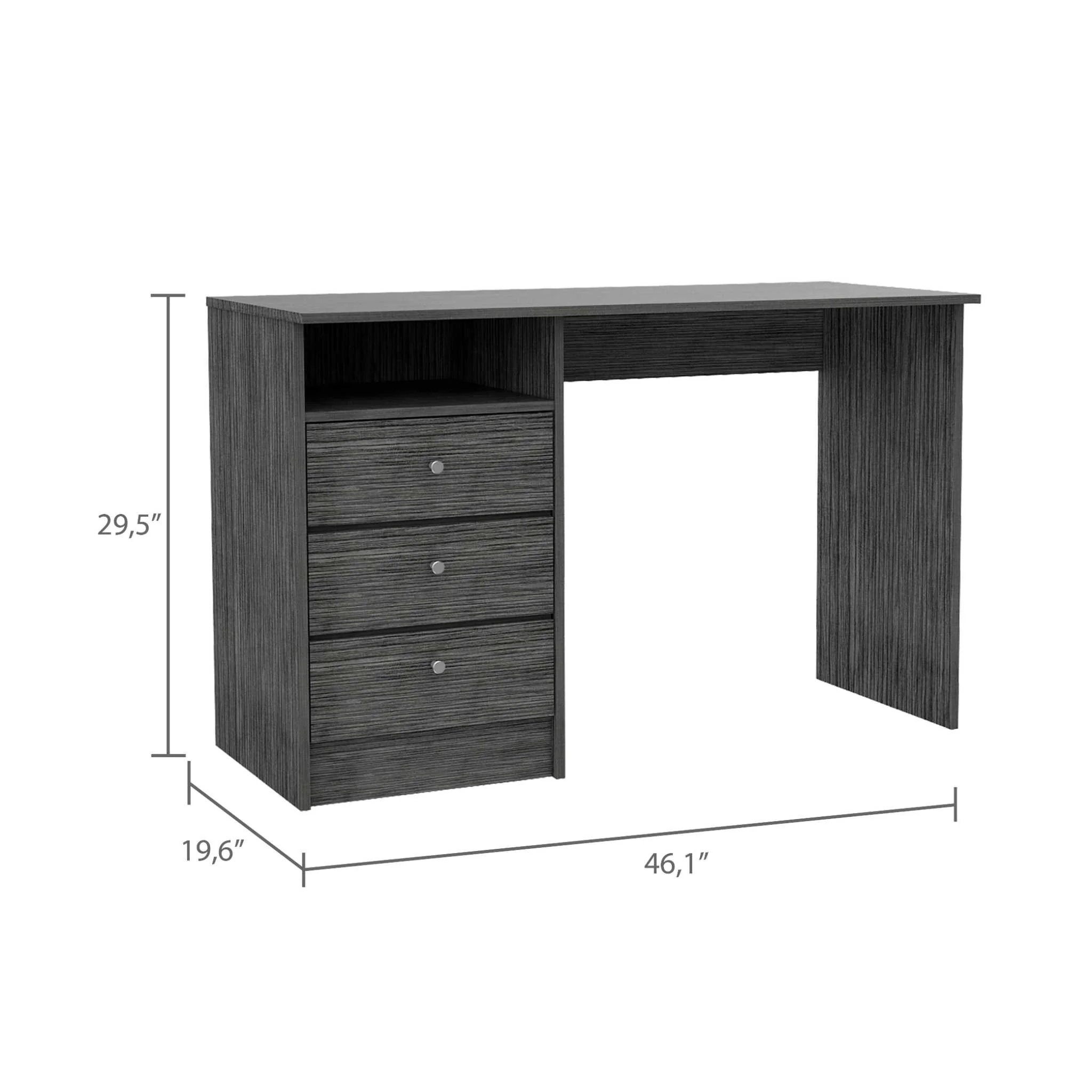 Torino Gray Oak Three Drawer Computer Desk By Homeroots - Image 2