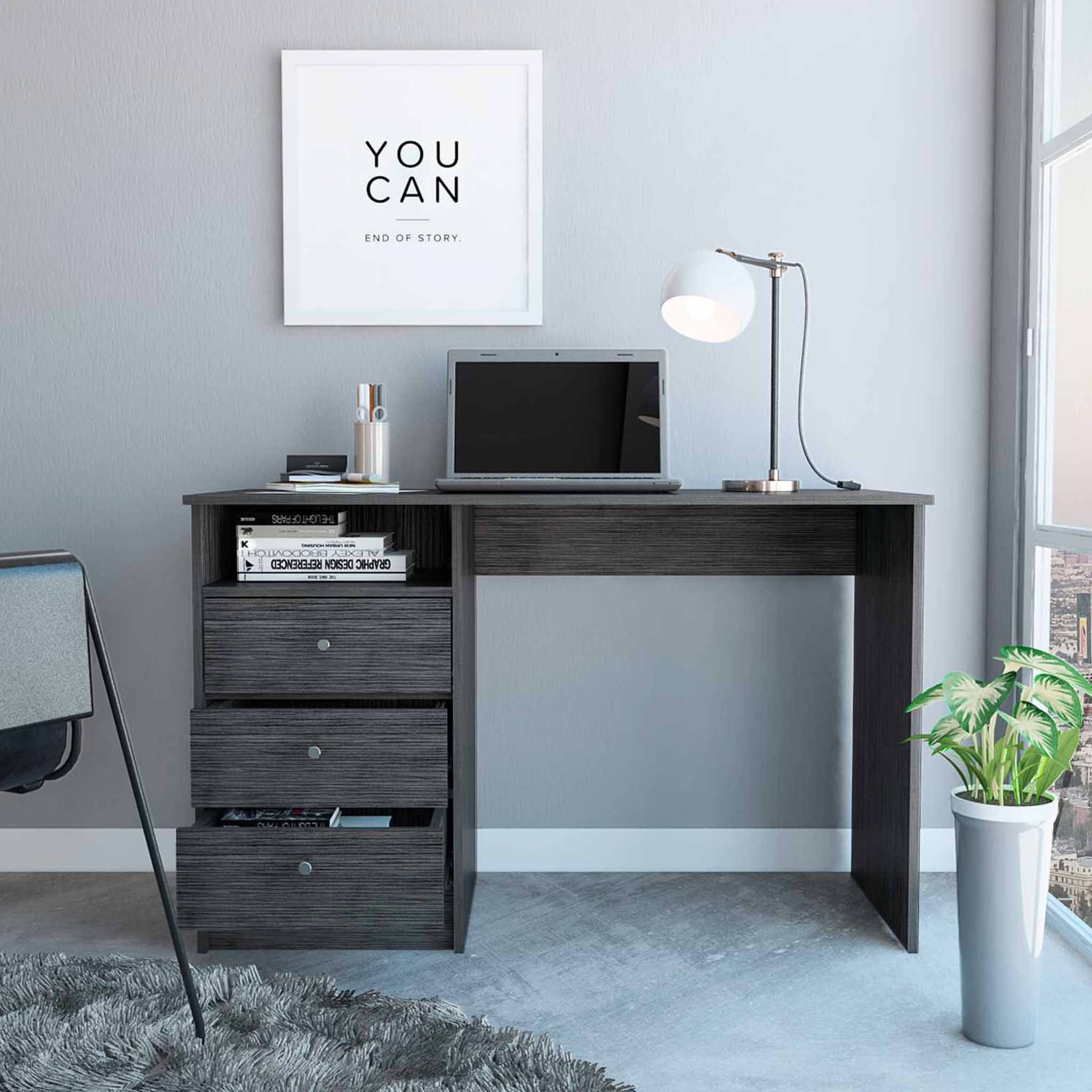 Torino Gray Oak Three Drawer Computer Desk By Homeroots - Image 3