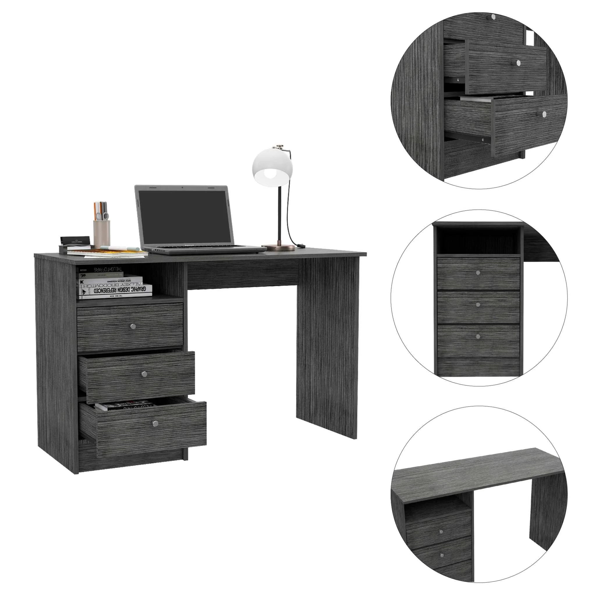 Torino Gray Oak Three Drawer Computer Desk By Homeroots - Image 4