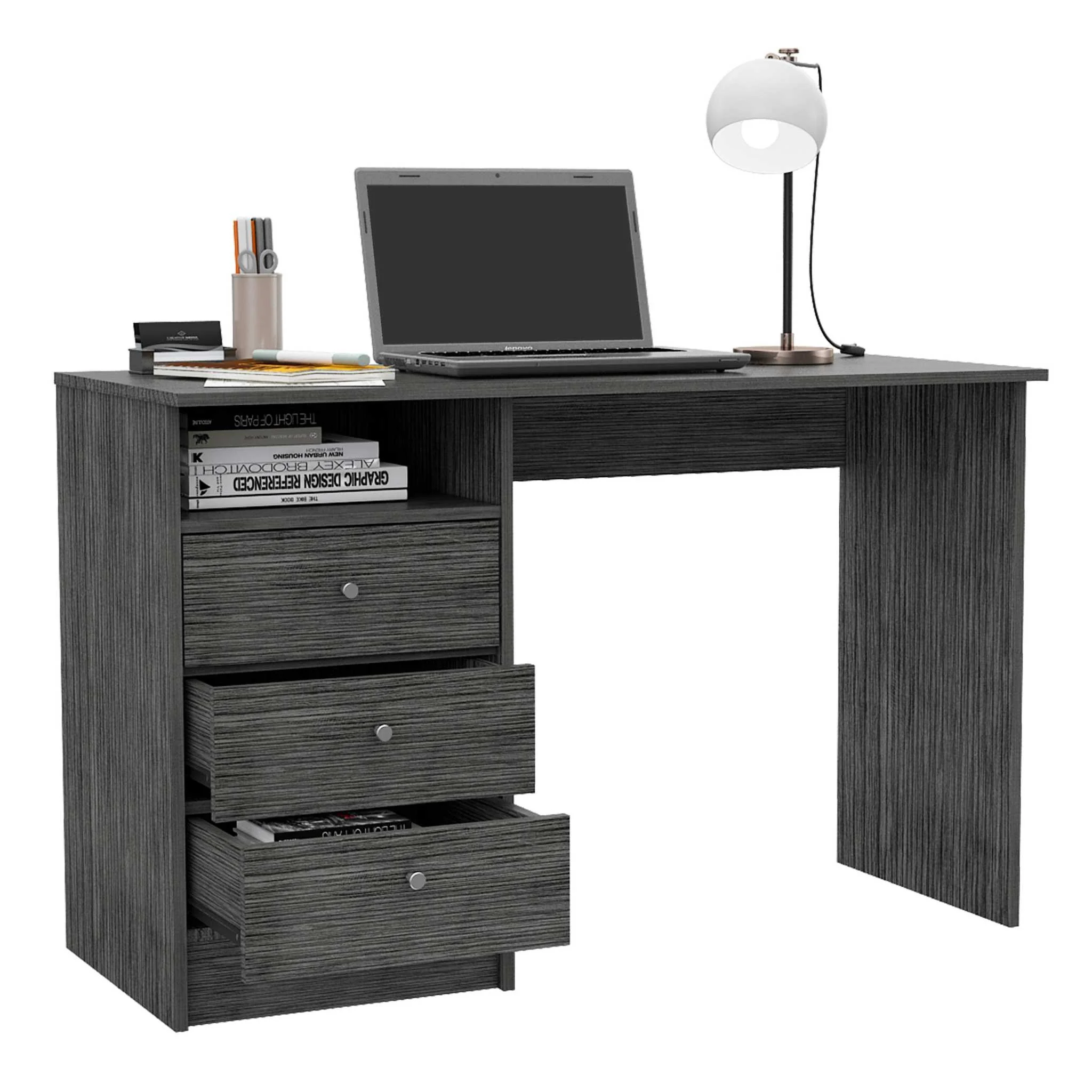Torino Gray Oak Three Drawer Computer Desk By Homeroots - Image 5