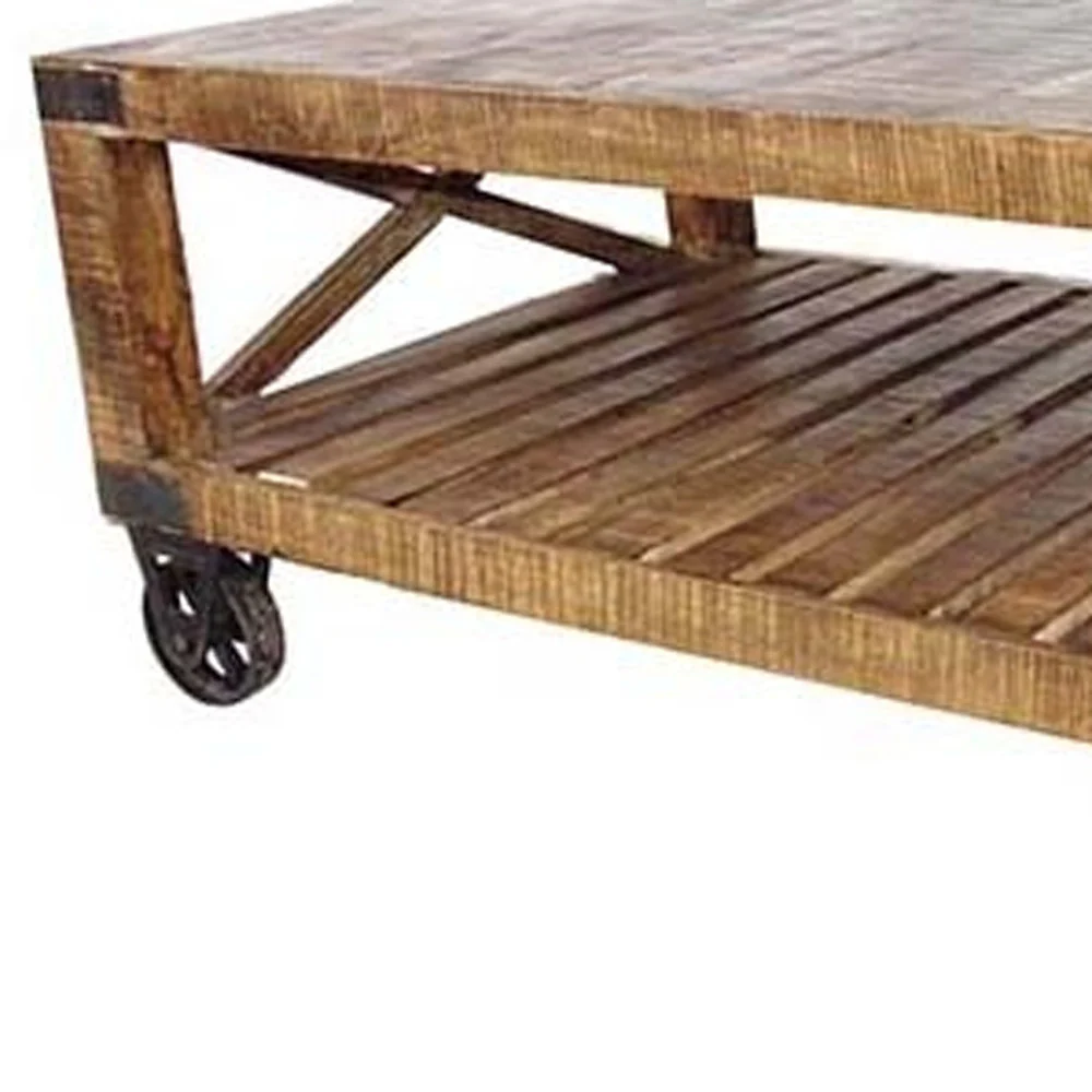 Traditional Cart Style Wooden Coffee Table By Homeroots - Image 3