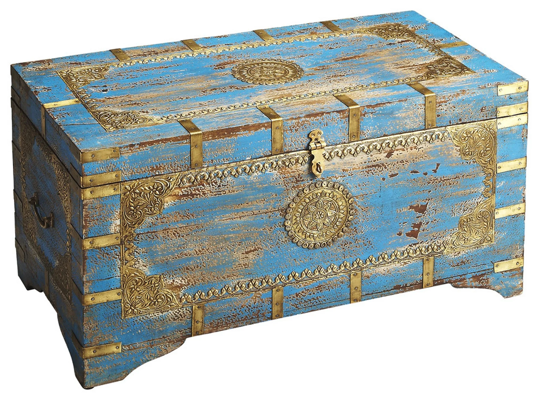 Traditional Hand Painted Brass Inlay Storage Trunk By Homeroots - Image 2