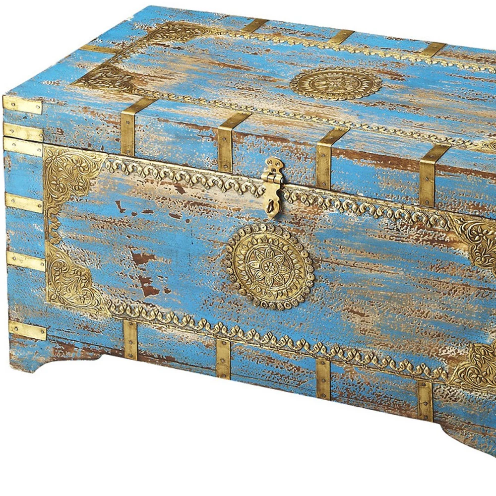 Traditional Hand Painted Brass Inlay Storage Trunk By Homeroots - Image 4