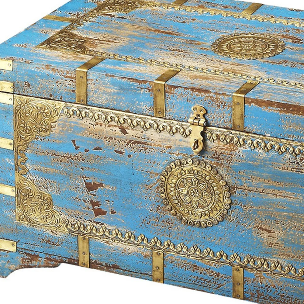Traditional Hand Painted Brass Inlay Storage Trunk By Homeroots - Image 5