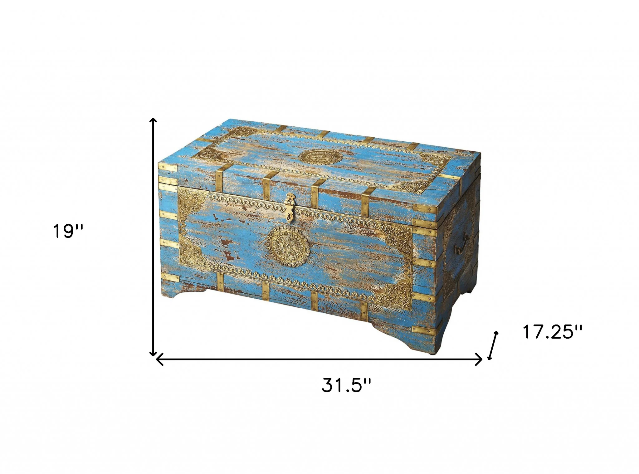 Traditional Hand Painted Brass Inlay Storage Trunk By Homeroots - Image 8