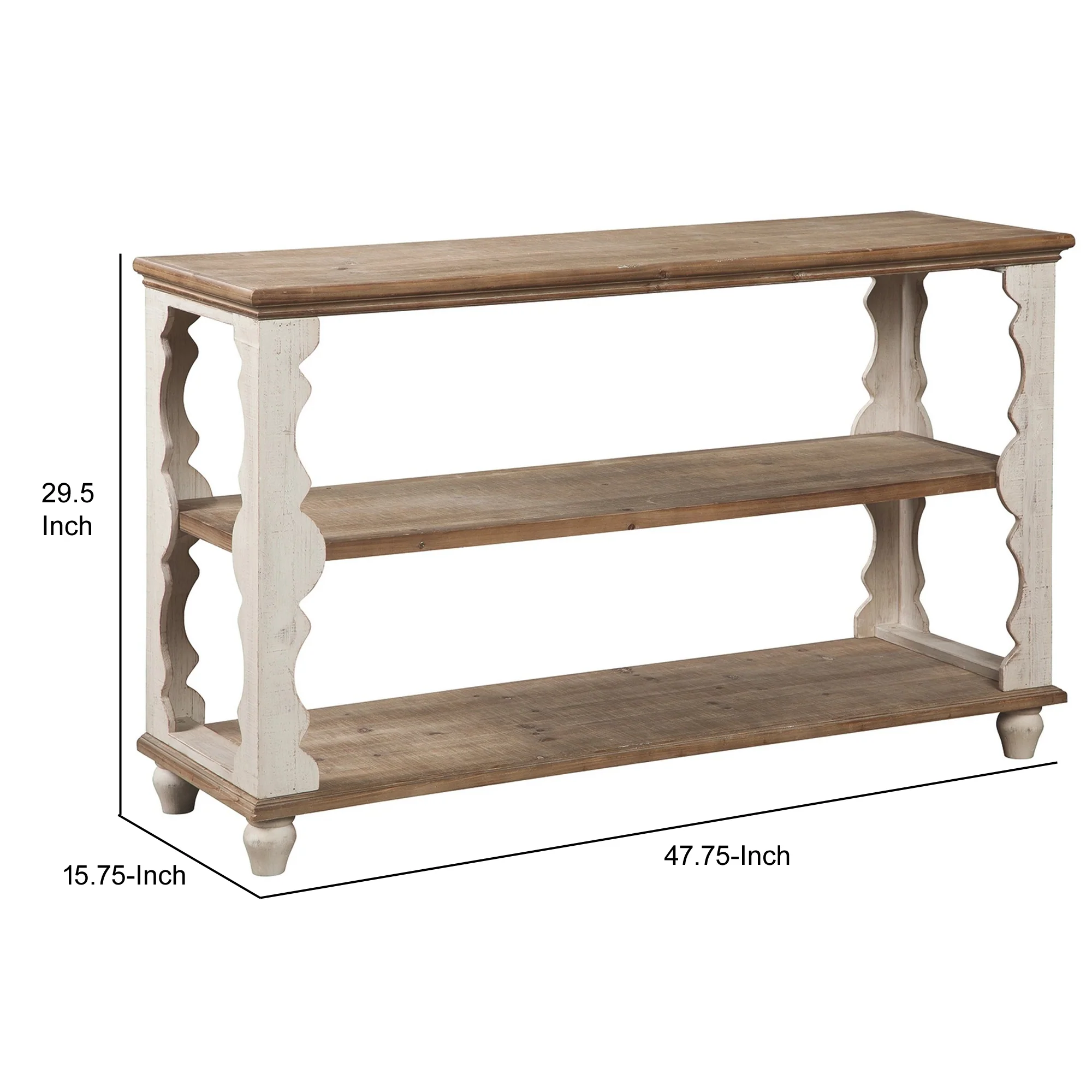 Traditional Style Console Sofa Table With Scalloped Design White And Brown By Benzara - Image 2