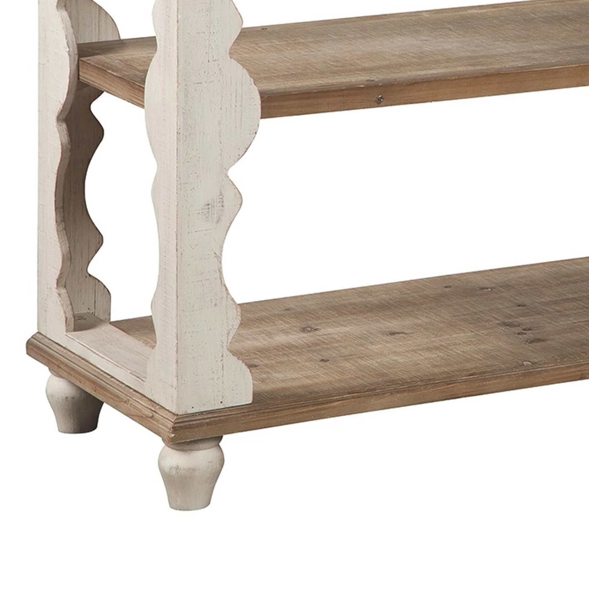 Traditional Style Console Sofa Table With Scalloped Design White And Brown By Benzara - Image 3