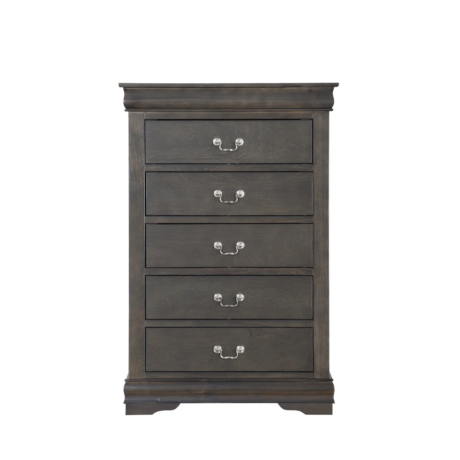 Traditional Style Five Drawer Wooden Chest With Bracket Base, Dark Gray By Benzara - Image 2