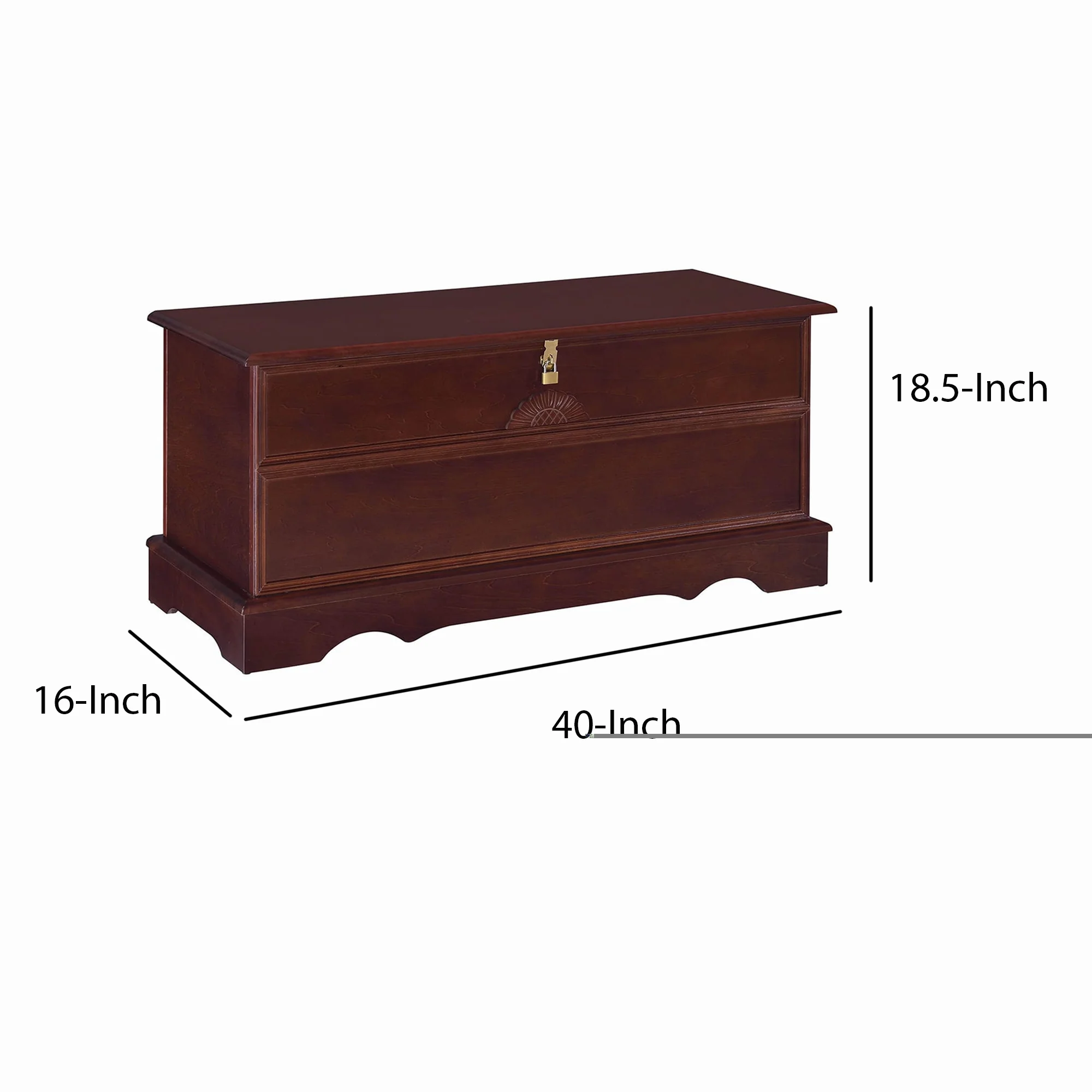 Traditional Style Lift Top Wooden Chest with Locking Lid, Dark Brown By Benzara - Image 5