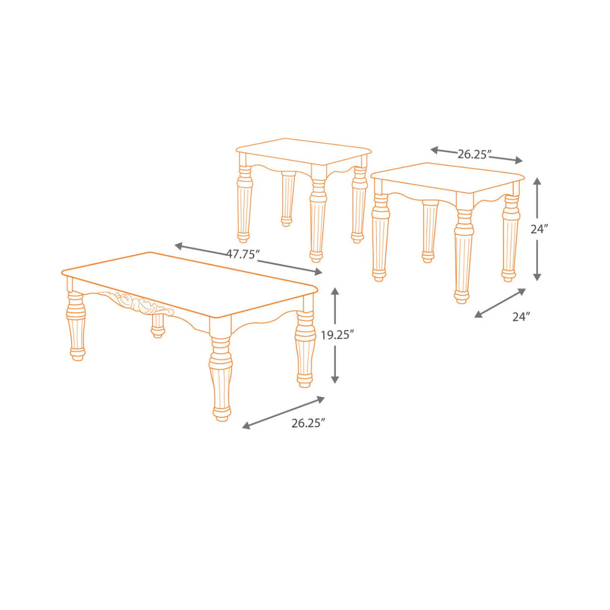 Traditional Style Wooden Table Set With Turned Legs And Faux Marble Top, Set Of Three, Dark Brown By Benzara - Image 3