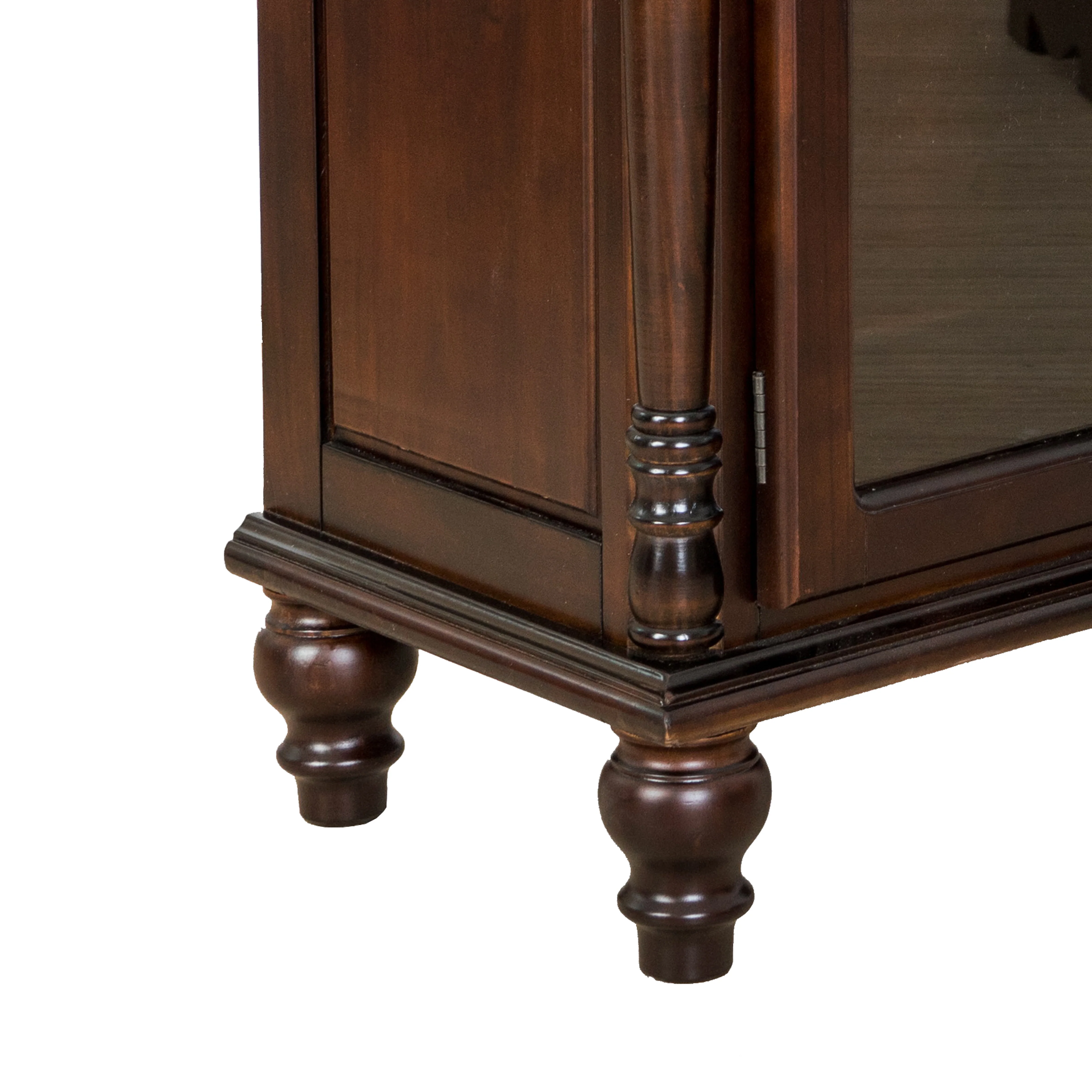 Traditional Wood and Glass Accent Cabinet with Carved Details, Brown By Benzara - Image 4