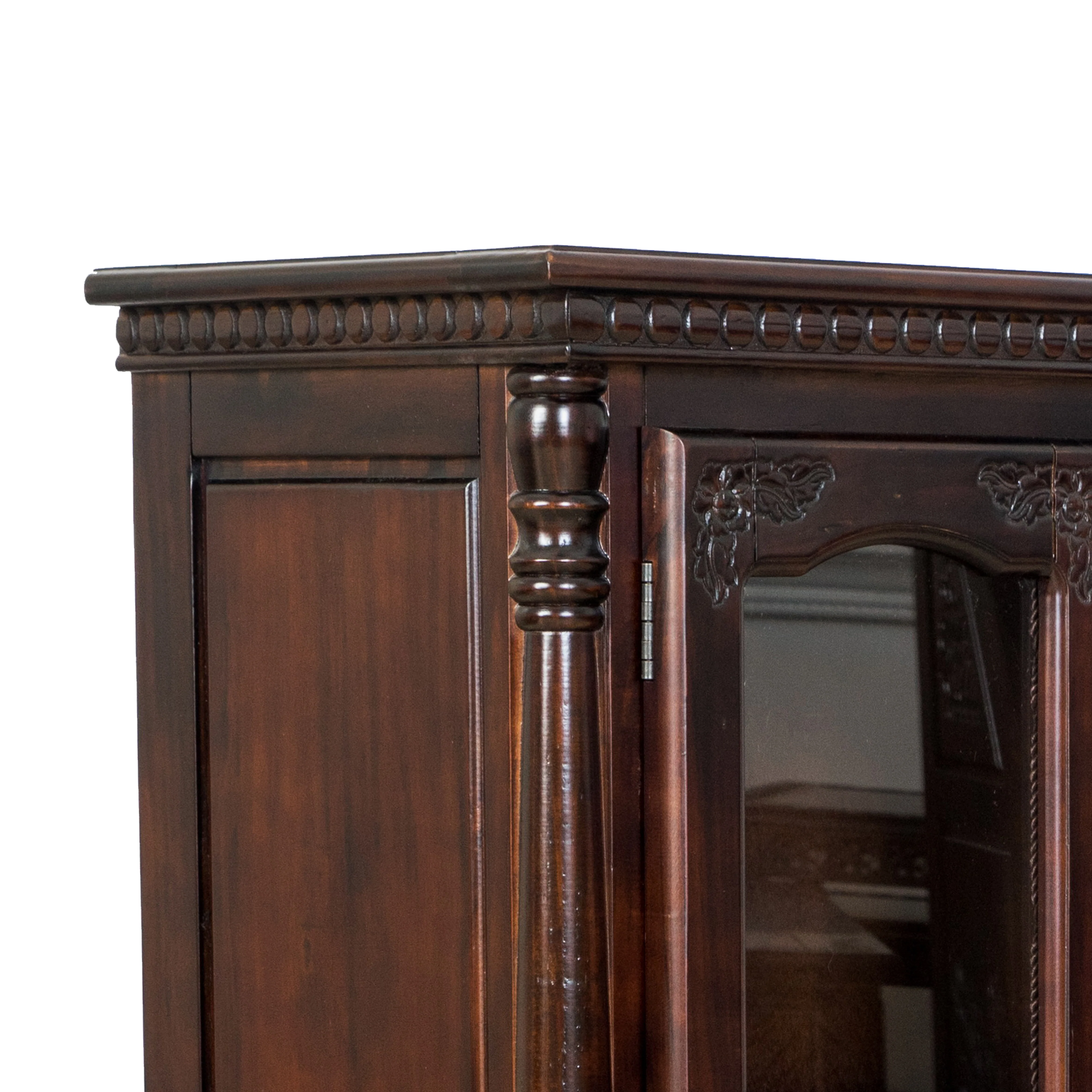 Traditional Wood and Glass Accent Cabinet with Carved Details, Brown By Benzara - Image 5
