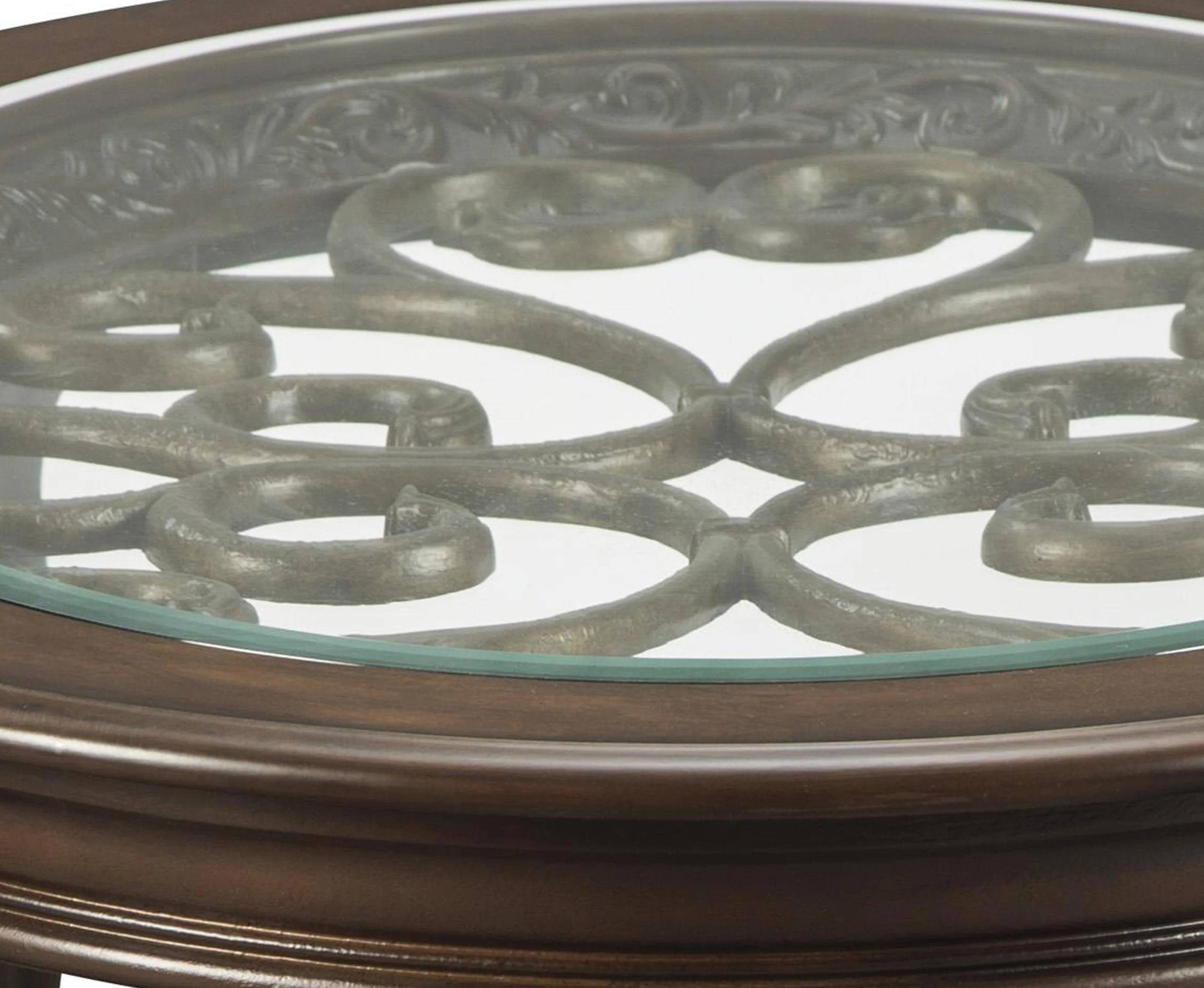 Traditional Wooden Oval Cocktail Table With Glass Top And Bun Feet, Brown By Benzara - Image 3