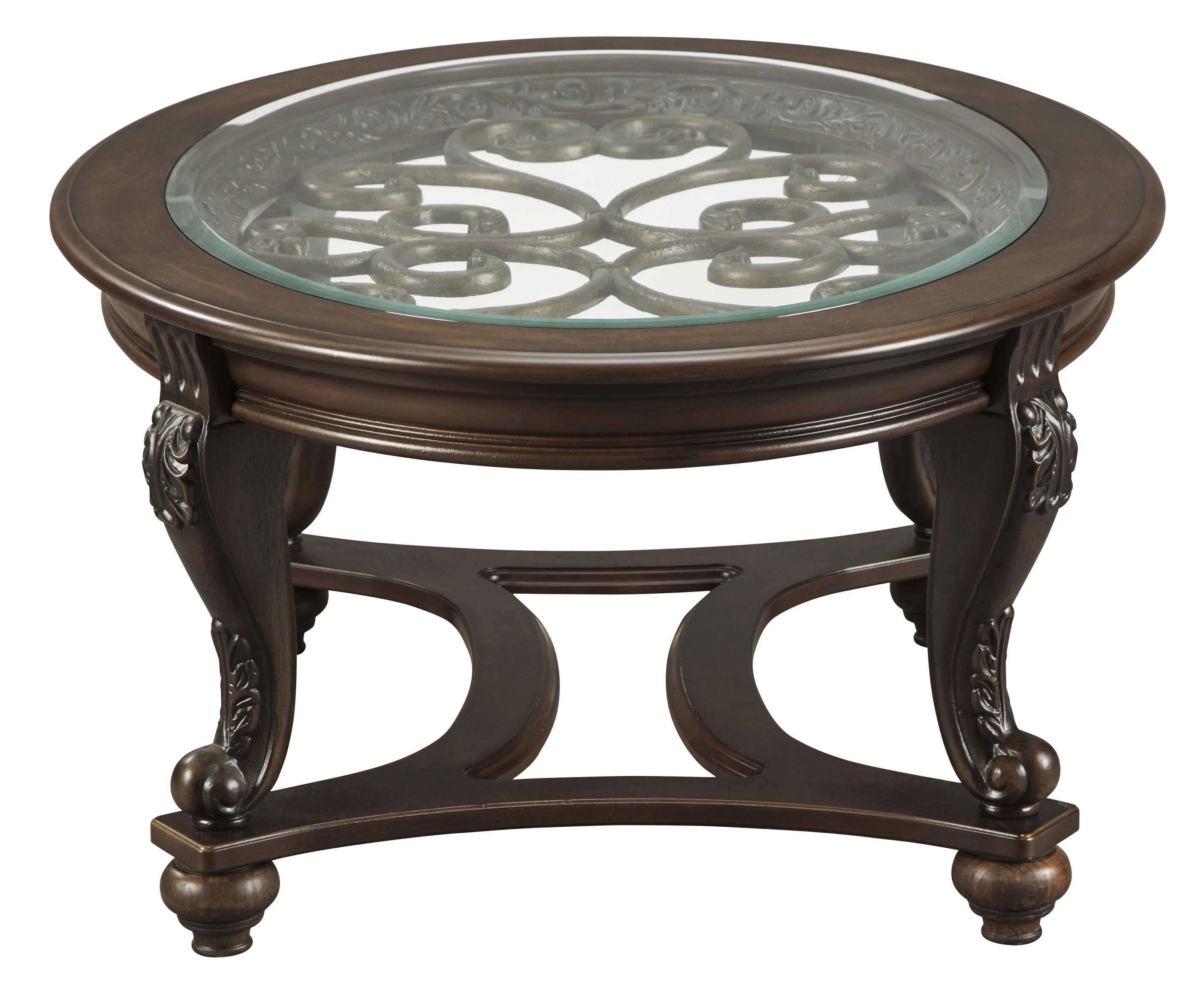 Traditional Wooden Oval Cocktail Table With Glass Top And Bun Feet, Brown By Benzara - Image 4