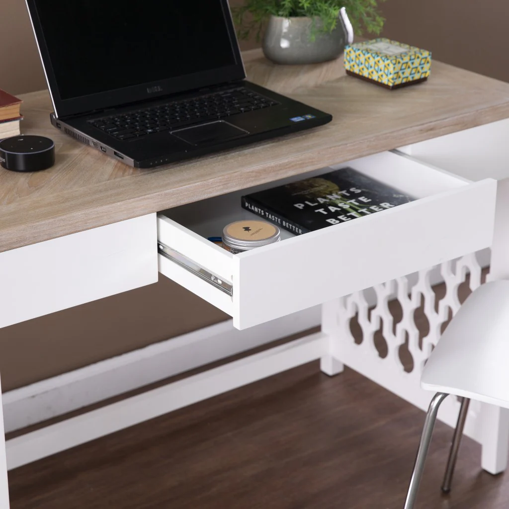 Transistional Creamy White Writing Desk By Homeroots - Image 2