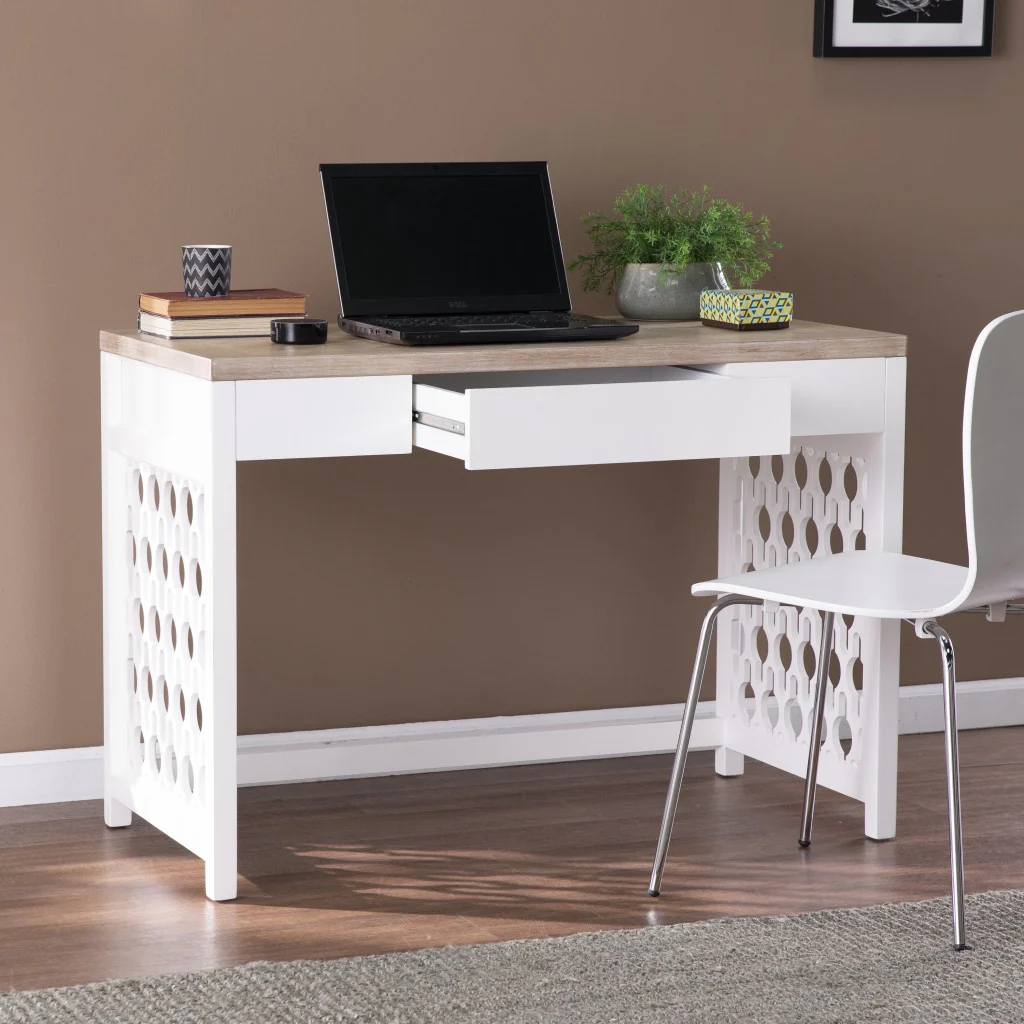 Transistional Creamy White Writing Desk By Homeroots - Image 3
