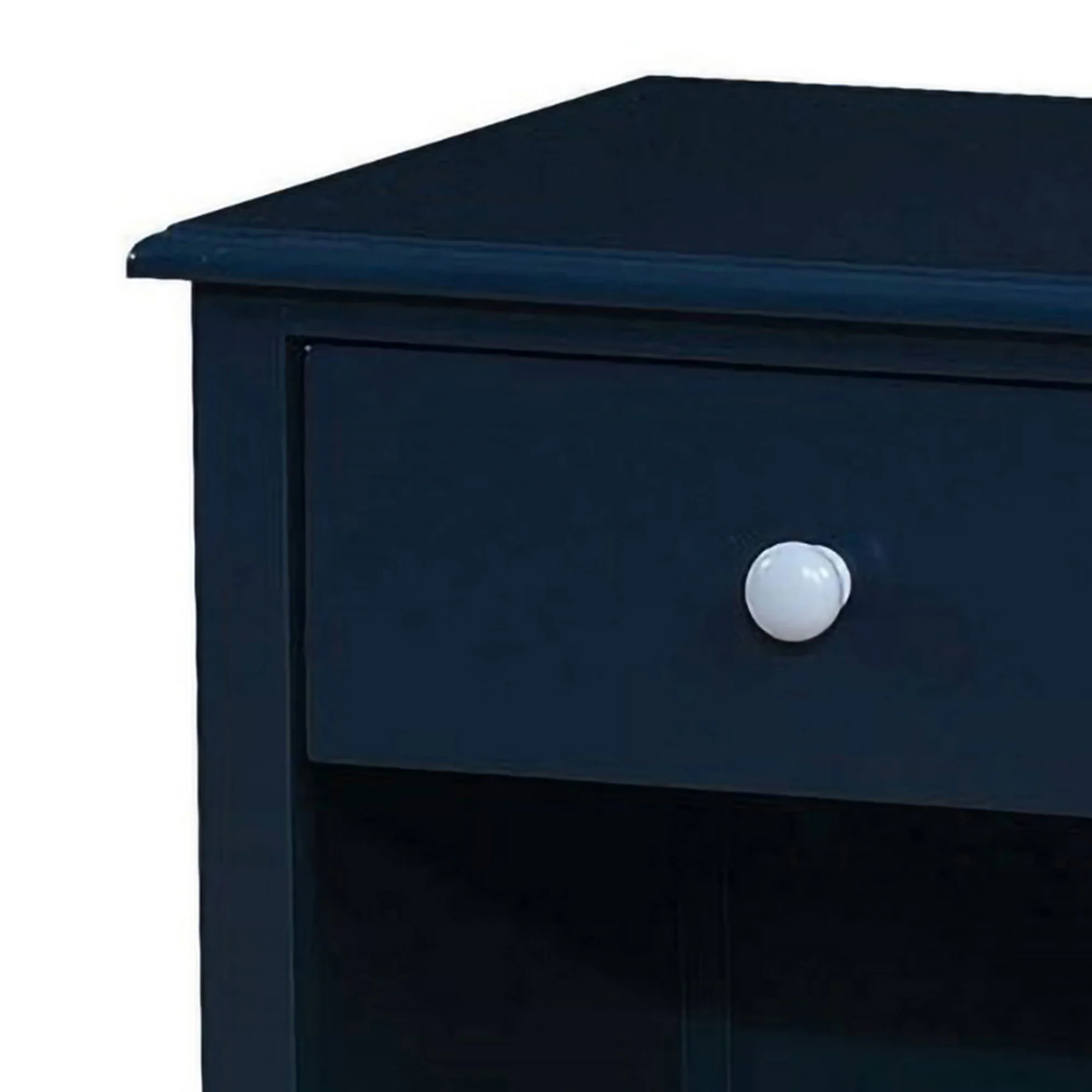 Transitional 1 Drawer Wooden Nightstand With Open Compartment Blue By Benzara - Image 2