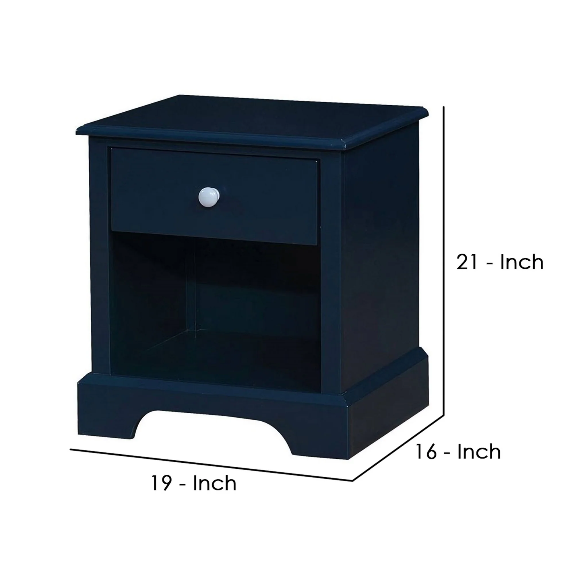 Transitional 1 Drawer Wooden Nightstand With Open Compartment Blue By Benzara - Image 5